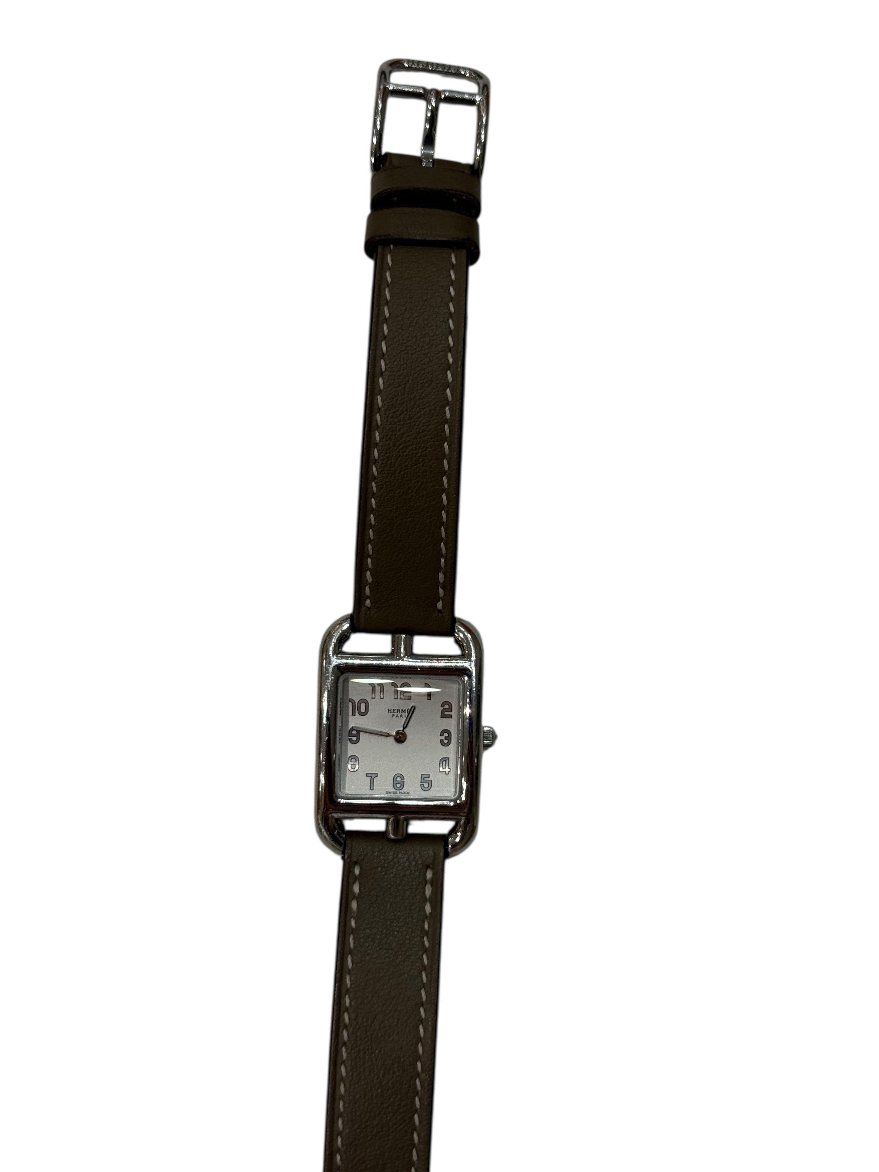 Hermès - Montre Cape Cod PM Double Tour en cuir de veau Swift couleur Étoupe