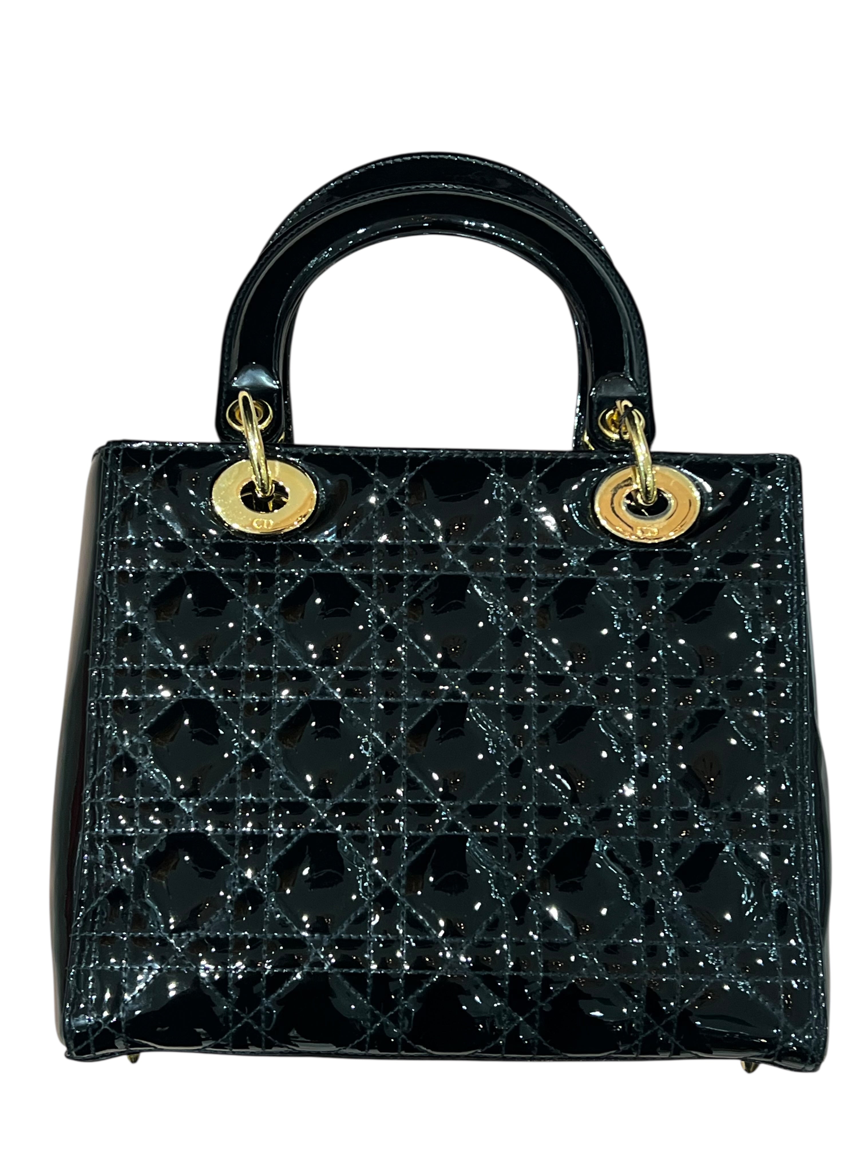 Dior - sac lady cuir vernis noir MM