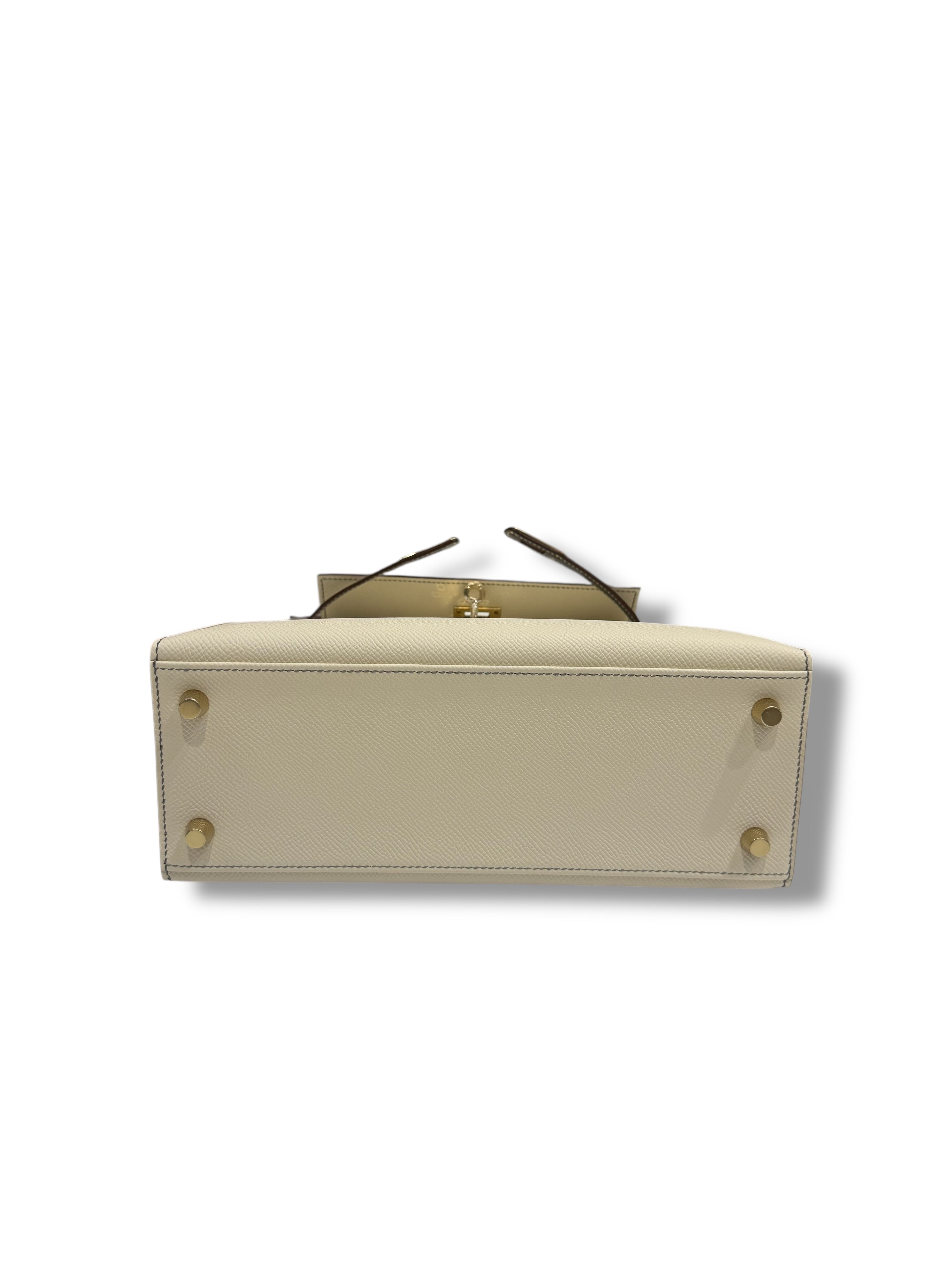 Hermès - Sac Kelly 25 Craie / Gris Meyer commande spécial