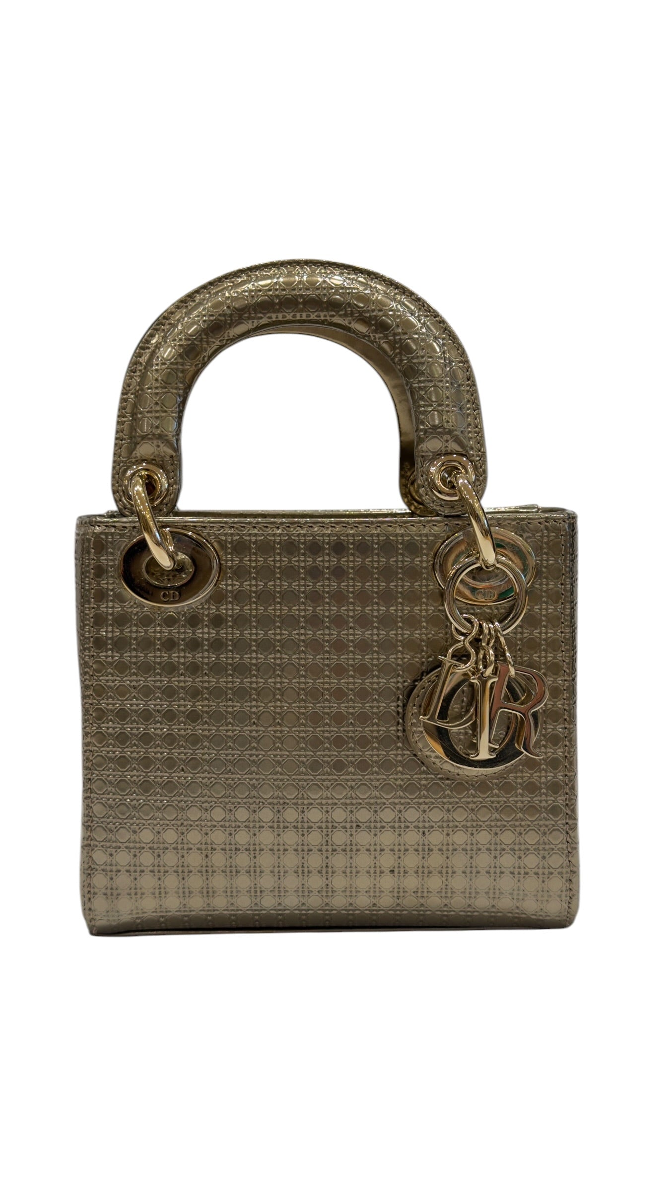 Dior - Sac mini Lady Dior Cannage doré métallique