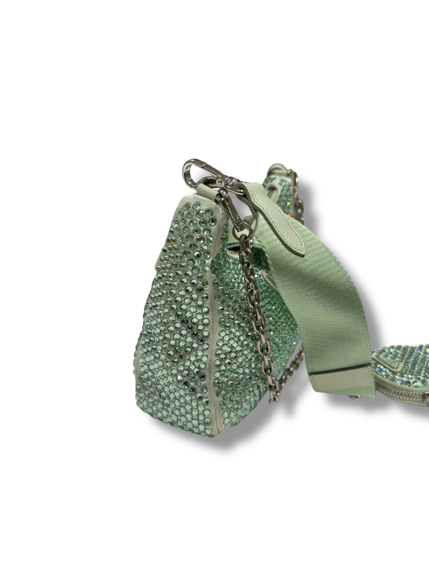 Prada - Sac Ré-edition 2005 a satin a Cristaux Vert d’eau