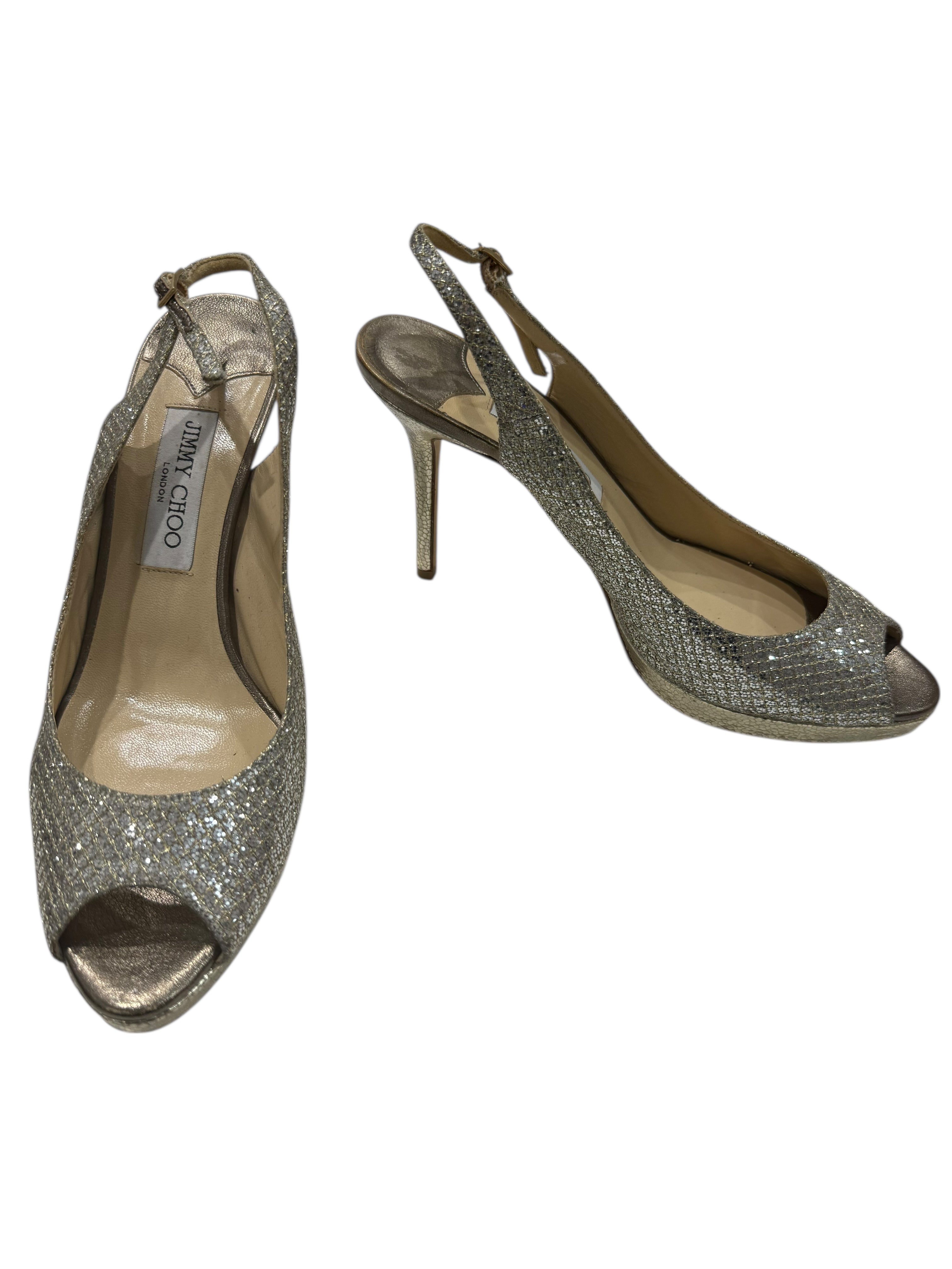 Jimmy Choo - Escarpins ouvert scintillant dorés et argentés