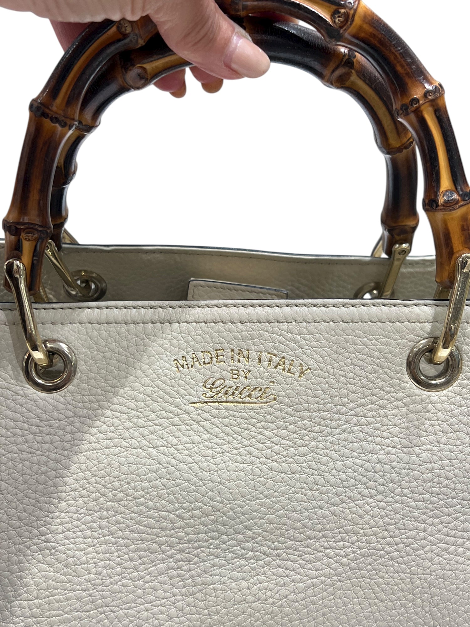 Gucci - sac cabas cuir beige, anses bambou