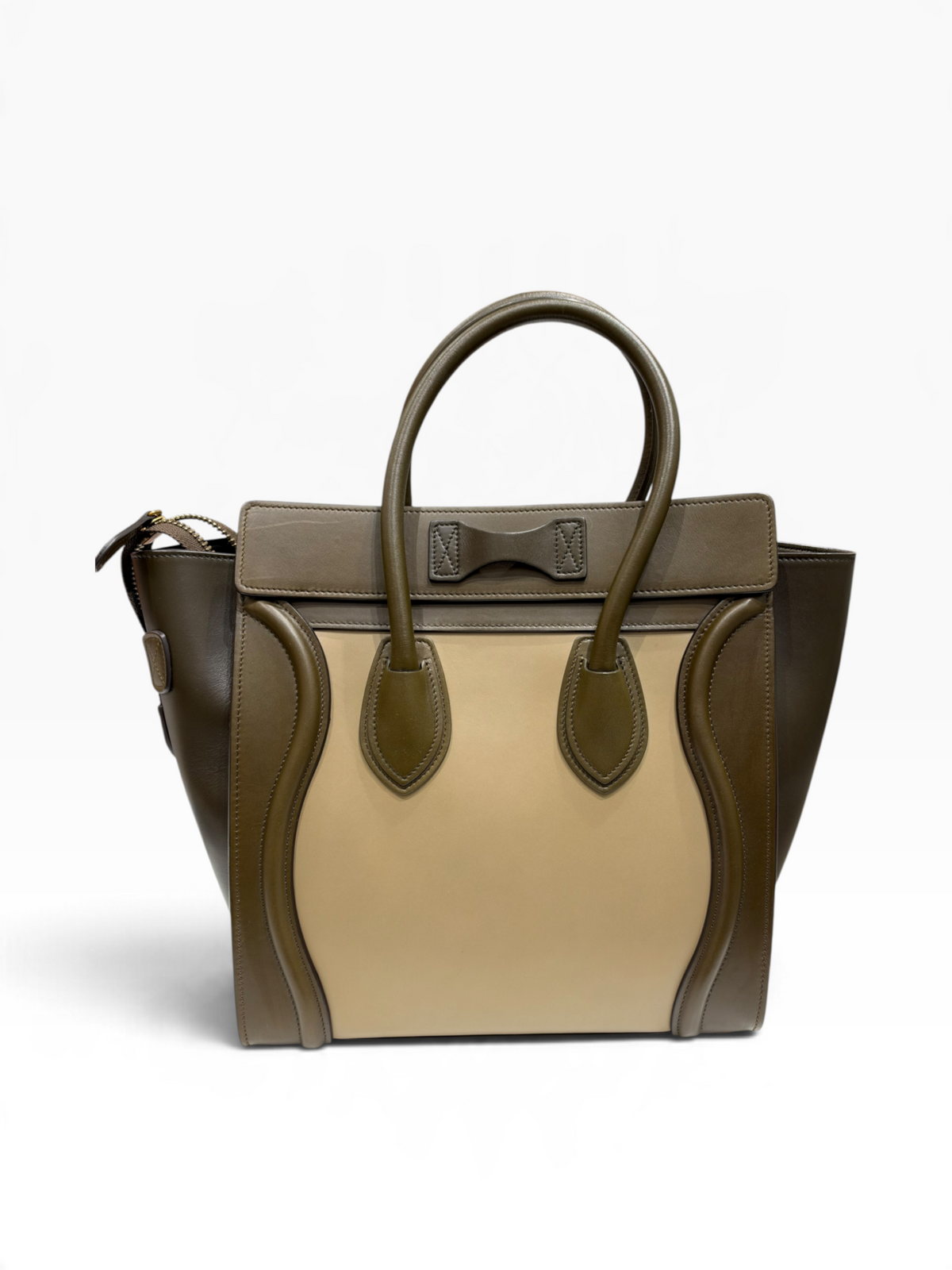 Céline - Sac Luggage MM en cuir kaki et beige