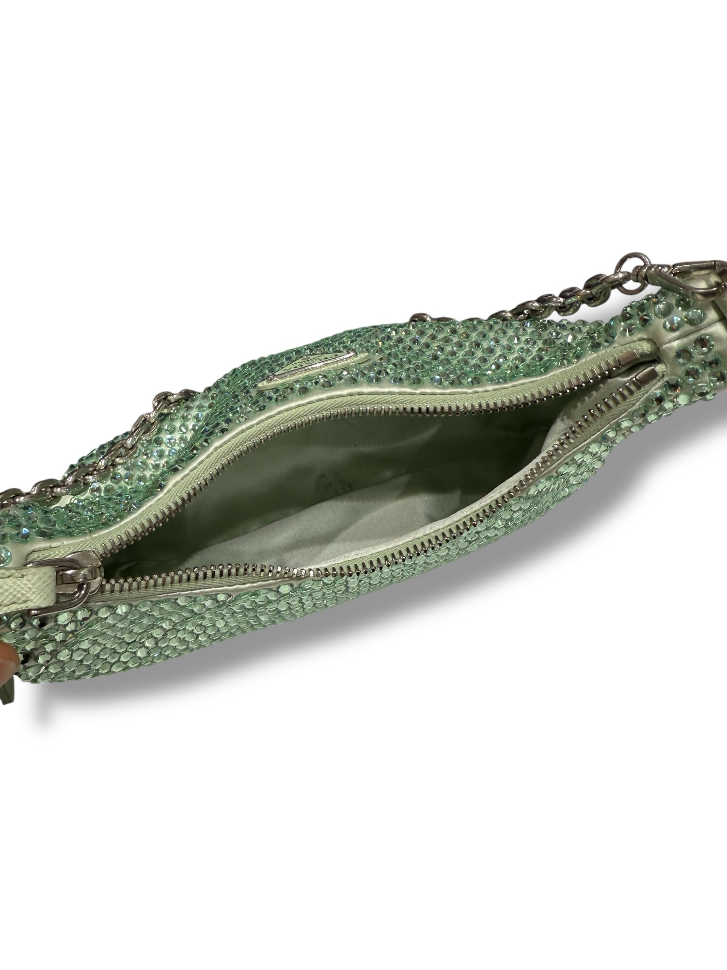 Prada - Sac Ré-edition 2005 a satin a Cristaux Vert d’eau