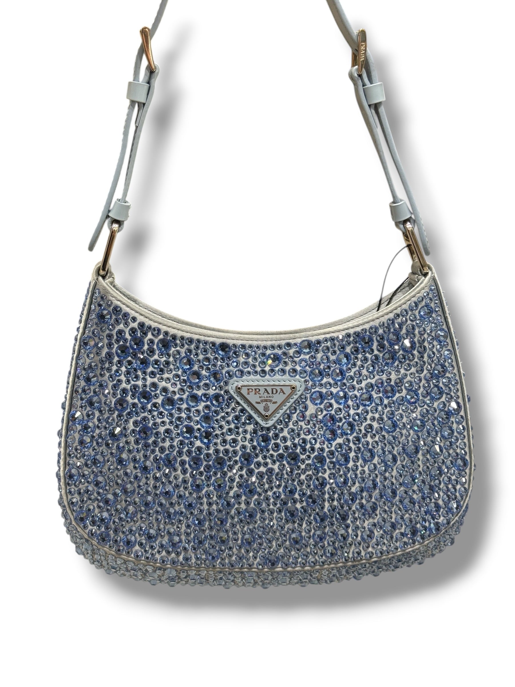 Prada - borsa Cleo in raso con cristalli blu