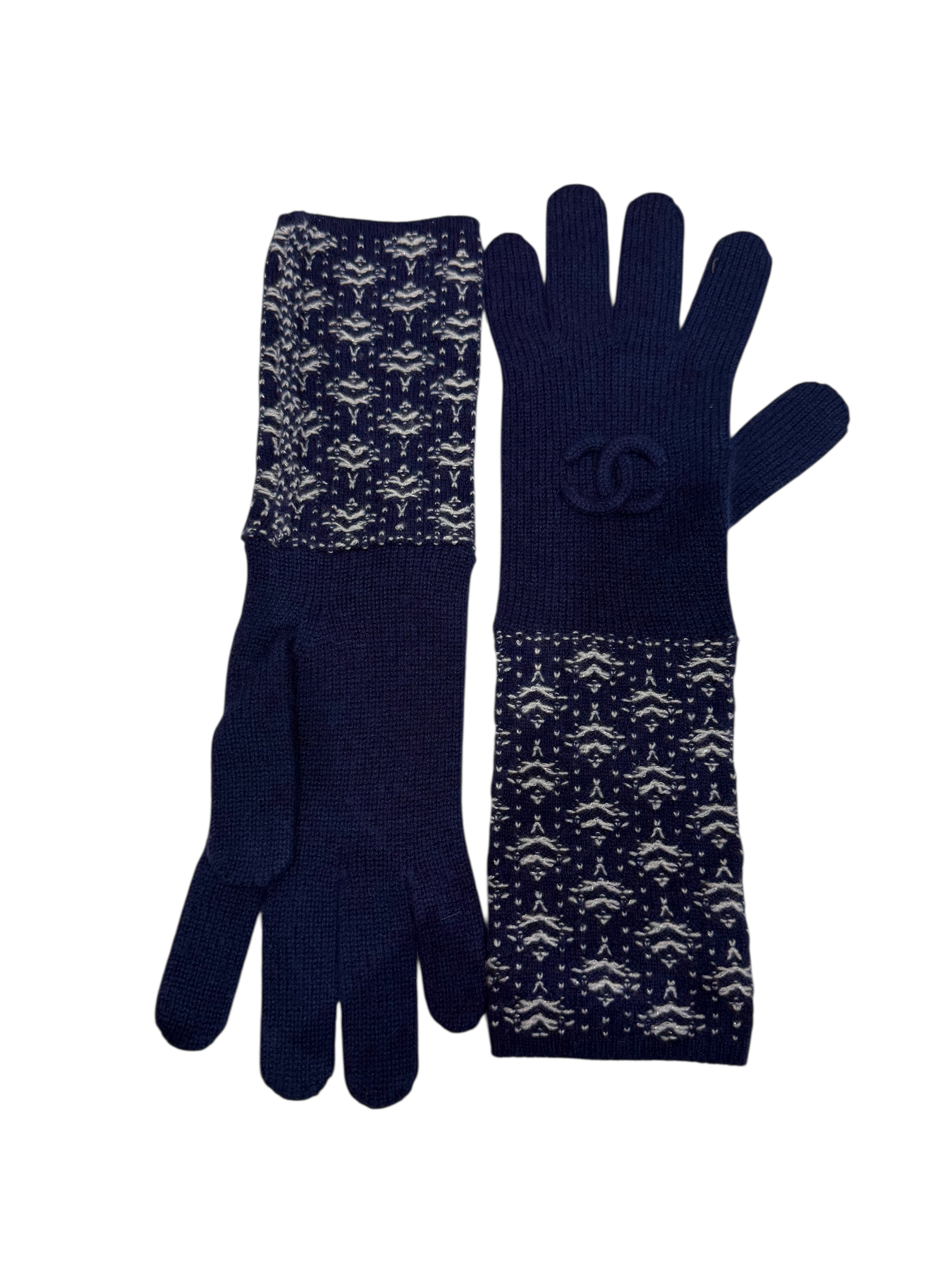 Chanel - Gants long en cachemire bleu et logo