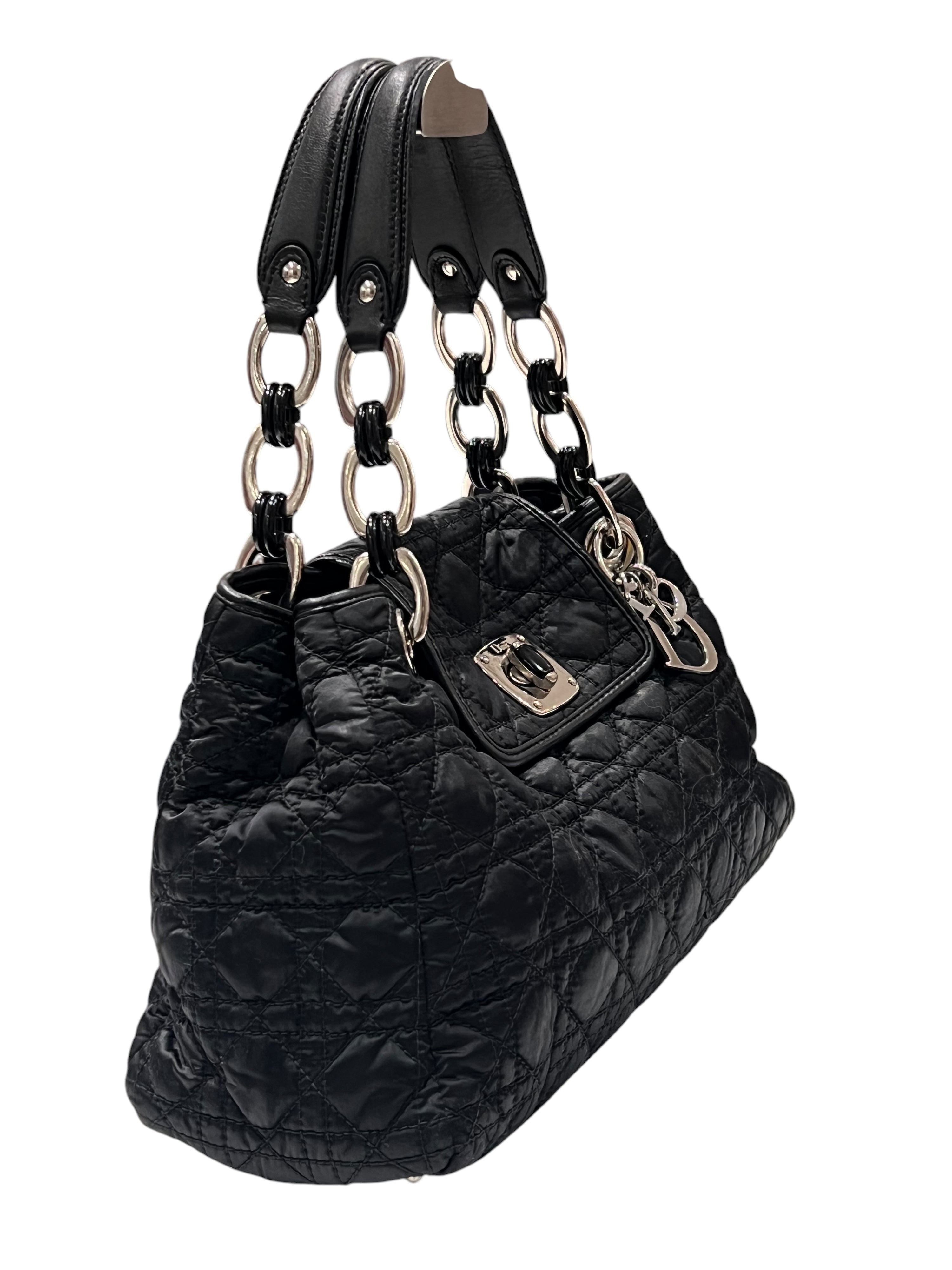 Dior – Vintage-Shopper aus Baumwolle und Cannage-Leder