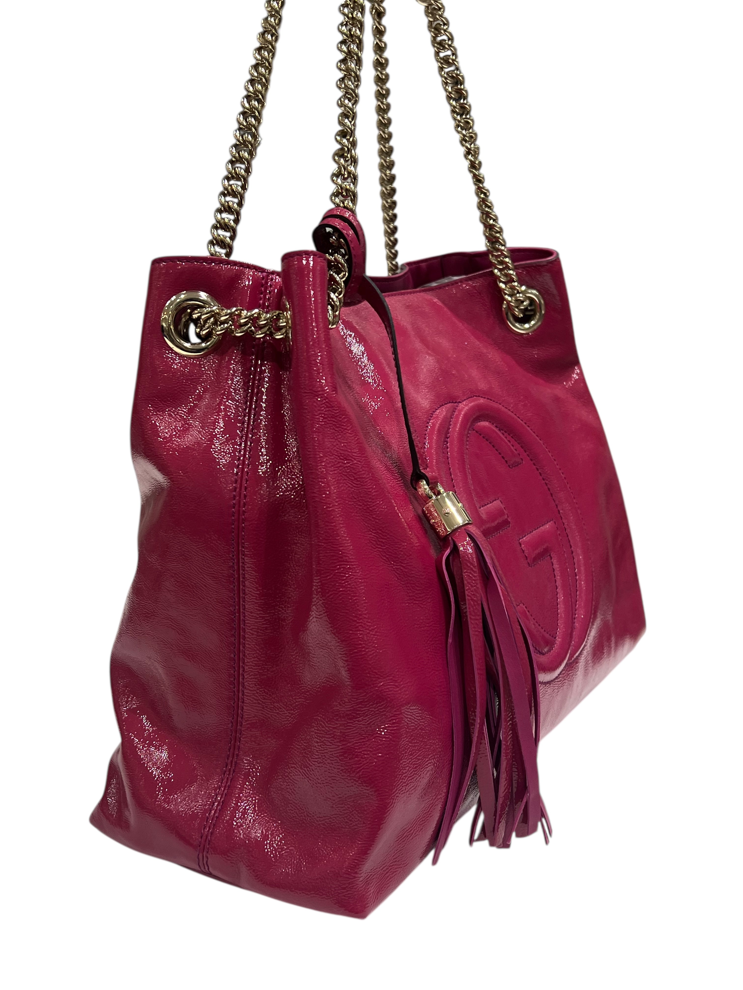 Gucci - sac soho cuir verni fushia