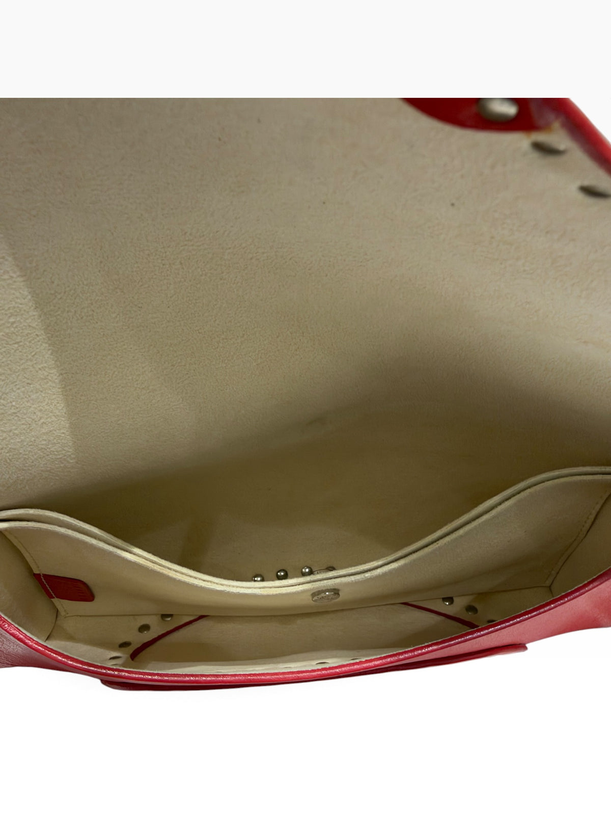 Céline - Borsa Le Poulbot in pelle rossa con borchie metalliche