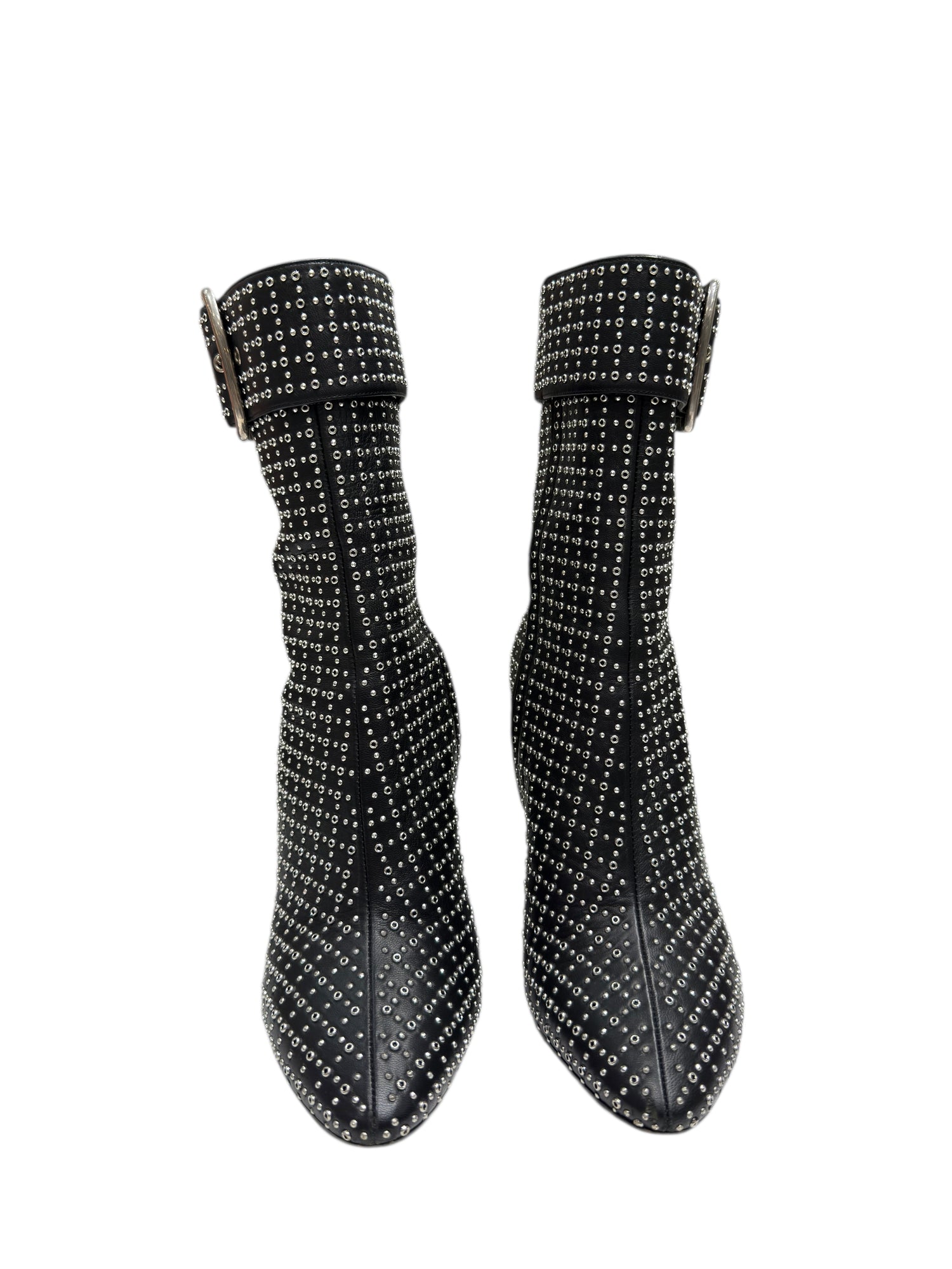 Saint Laurent - Bottines à clous perforés noires et boucle argenté T40