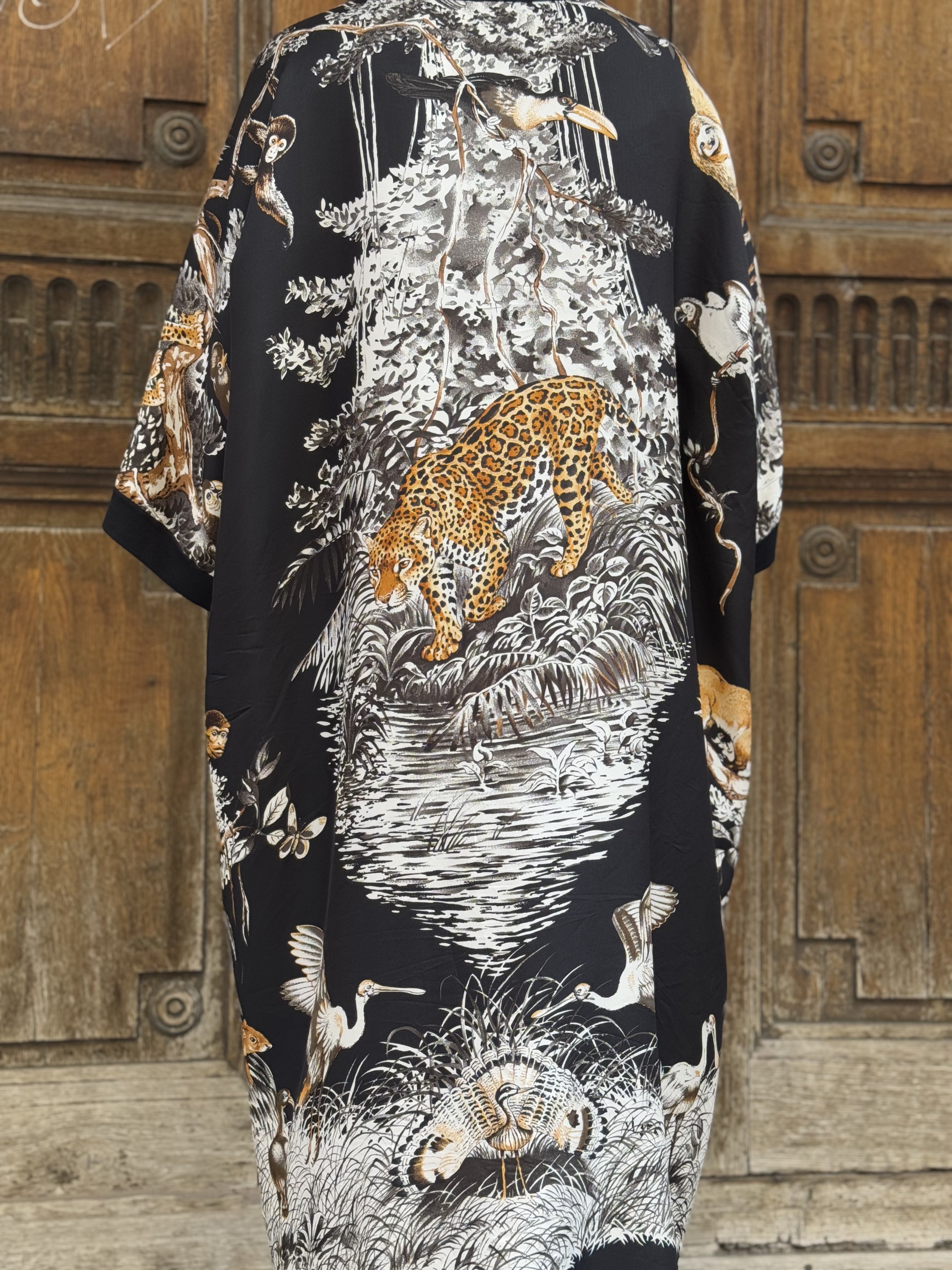 Hermès - Caftan en soie imprimé et cachemire T.42