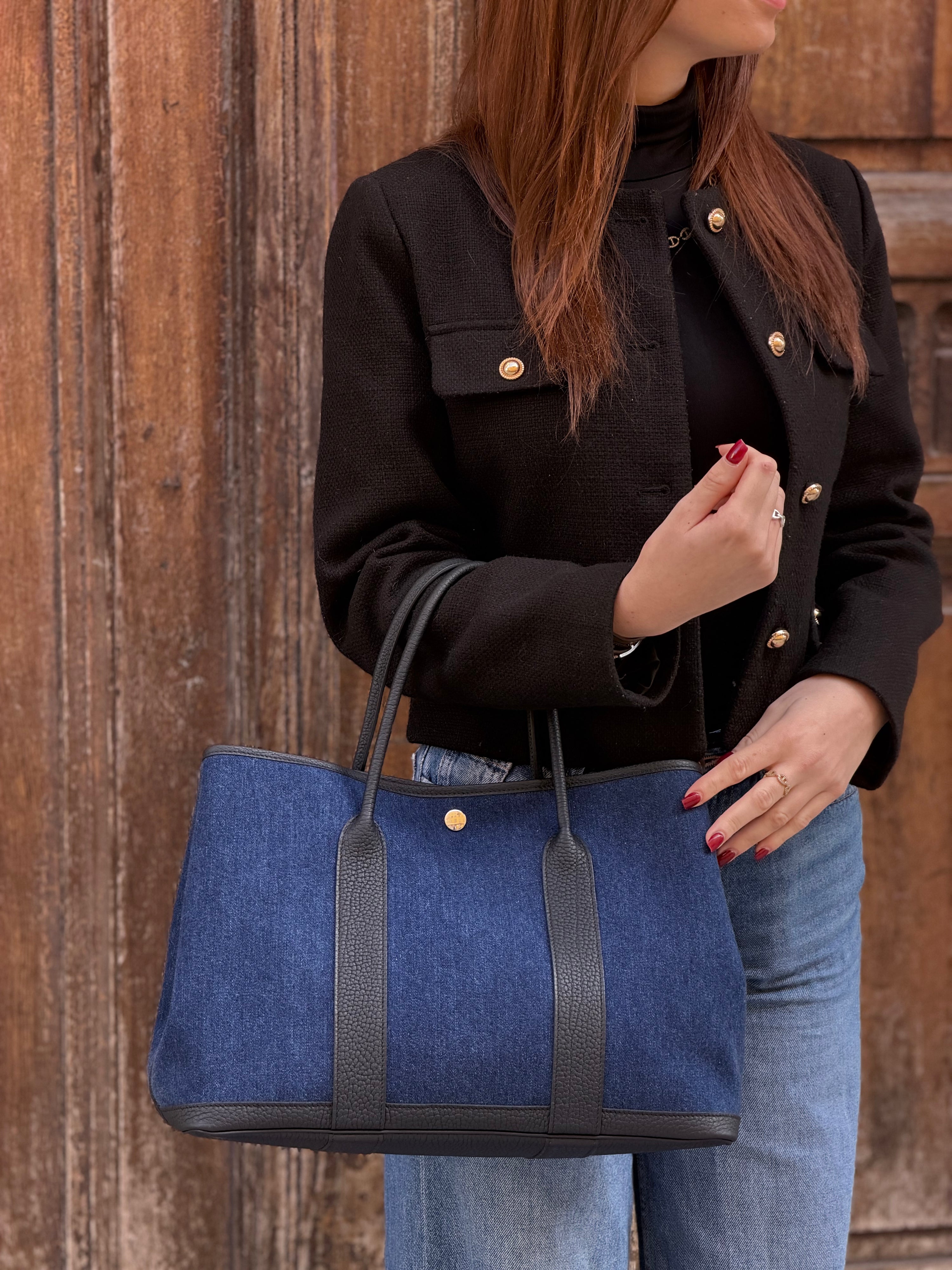 Hermès - Garden Party 36 Tasche aus Denim und Leder