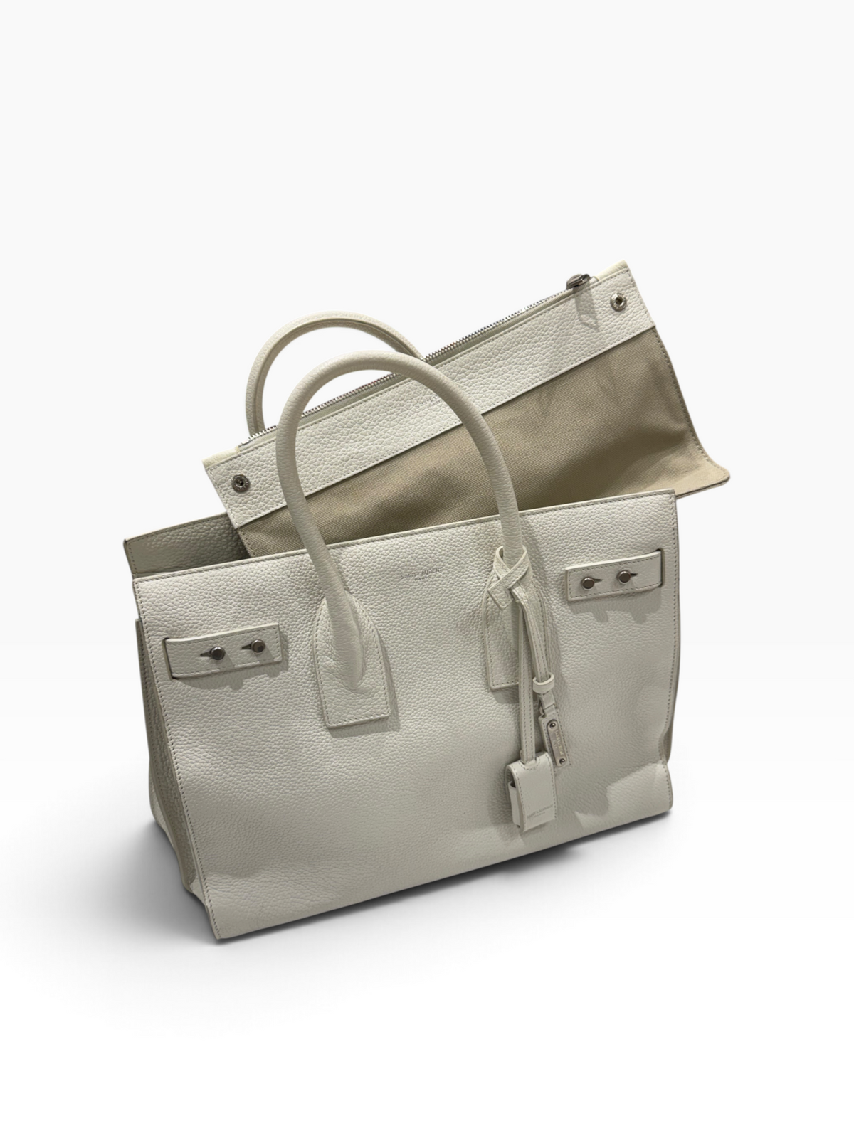 Saint Laurent - sac de jour souple médium cuir blanc