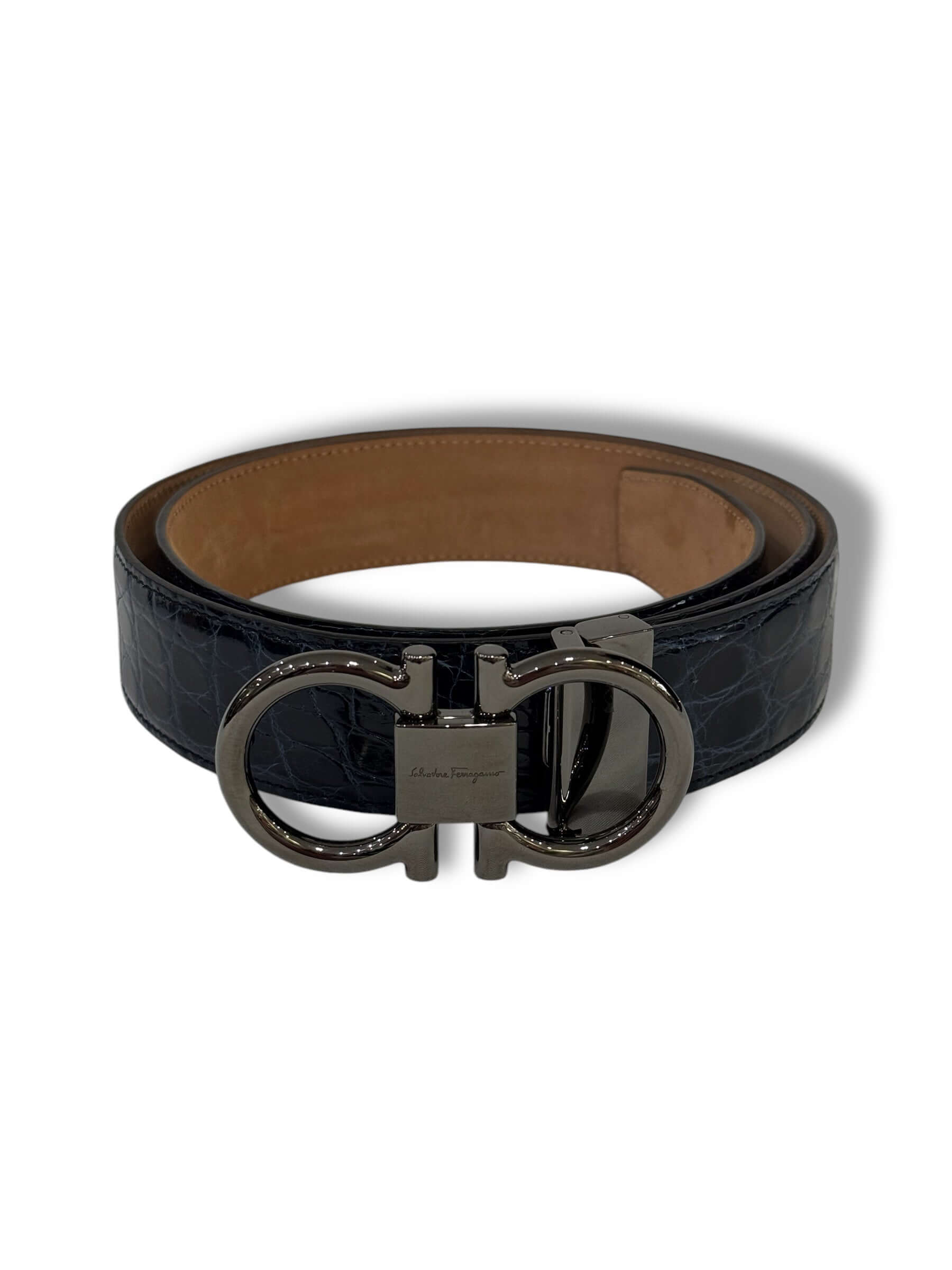 Ferragamo - Ceinture croco Bleu
