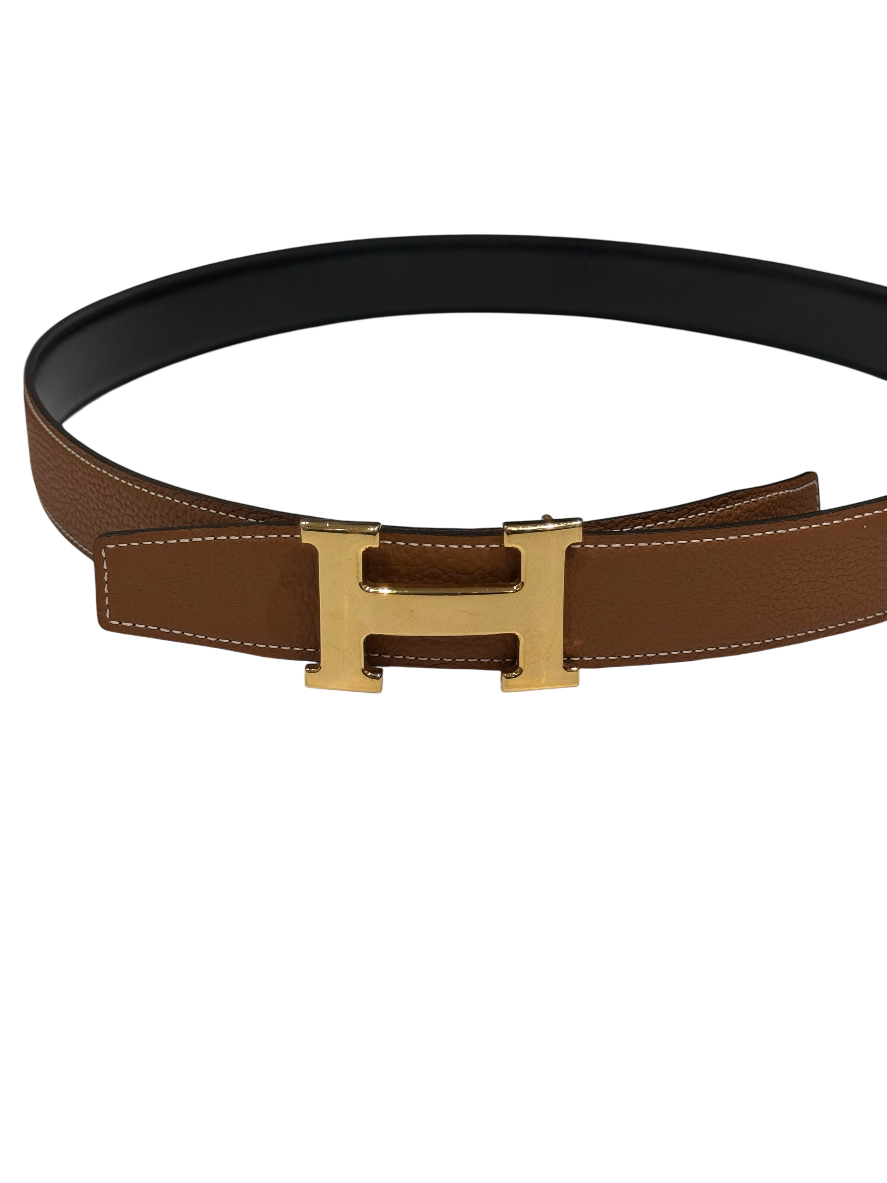 Hermès - Ceinture H finition or cuir réversible noir et gold