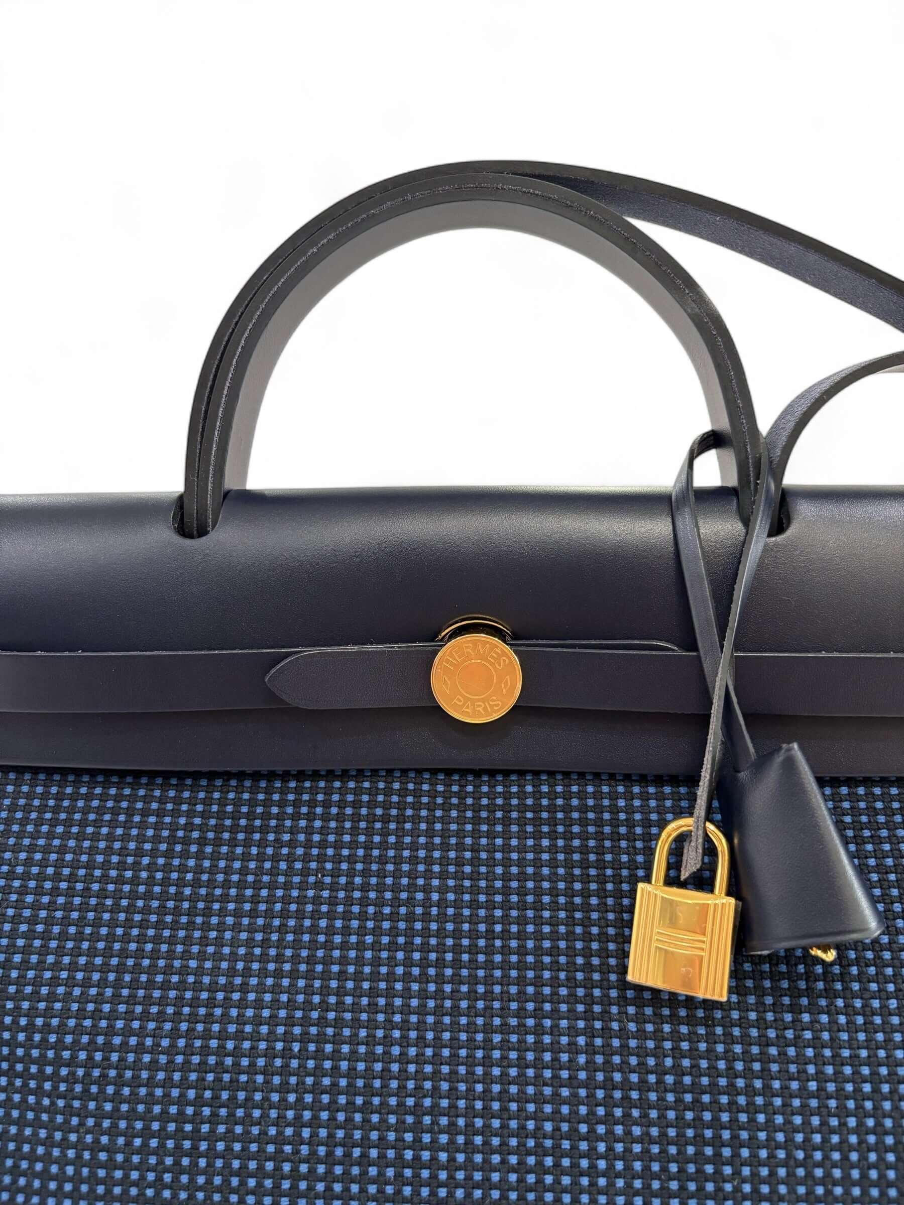 Hermès - Sac Herbag 31 zip toile quadrille