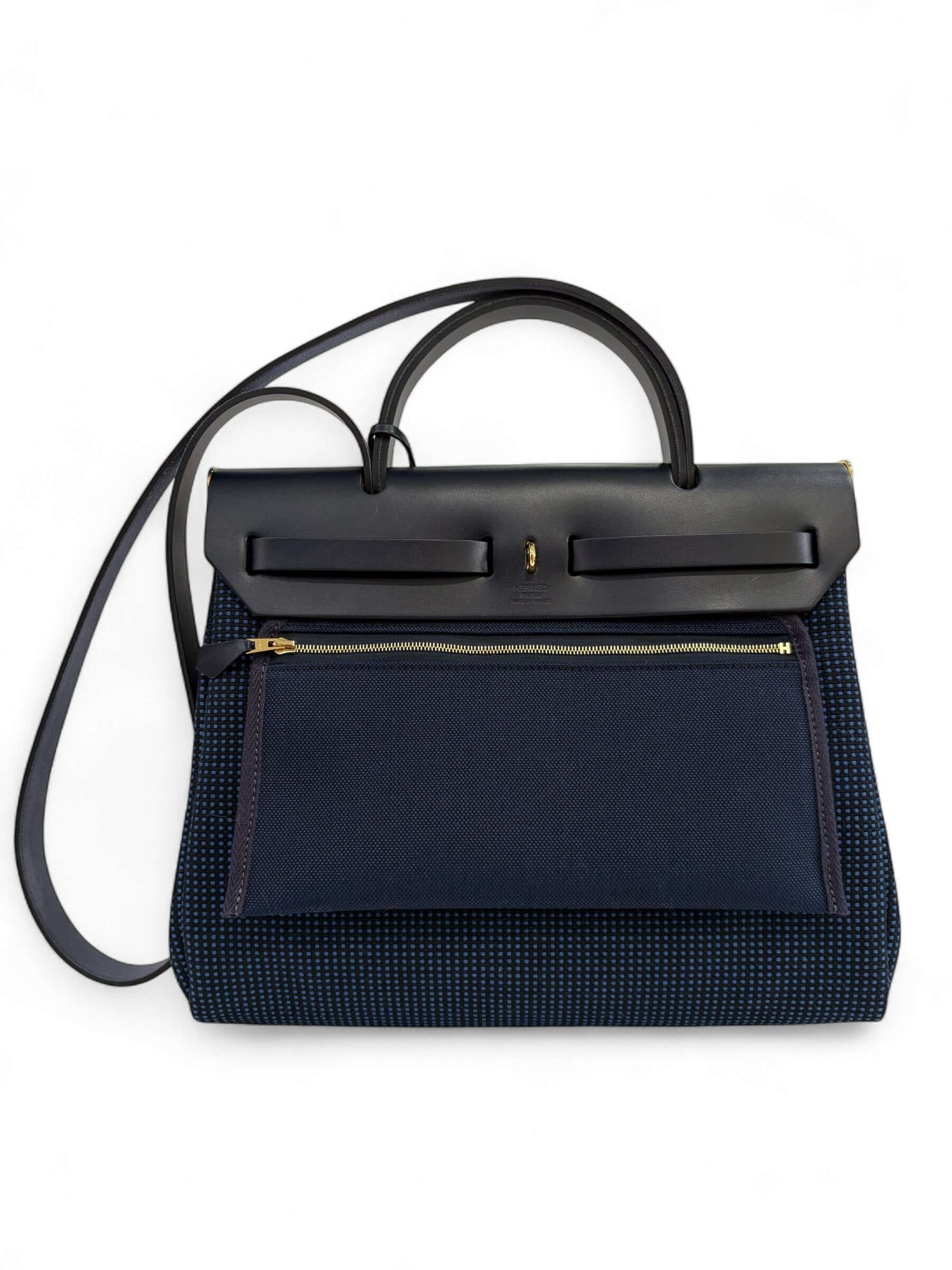 Hermès - Sac Herbag 31 zip toile quadrille