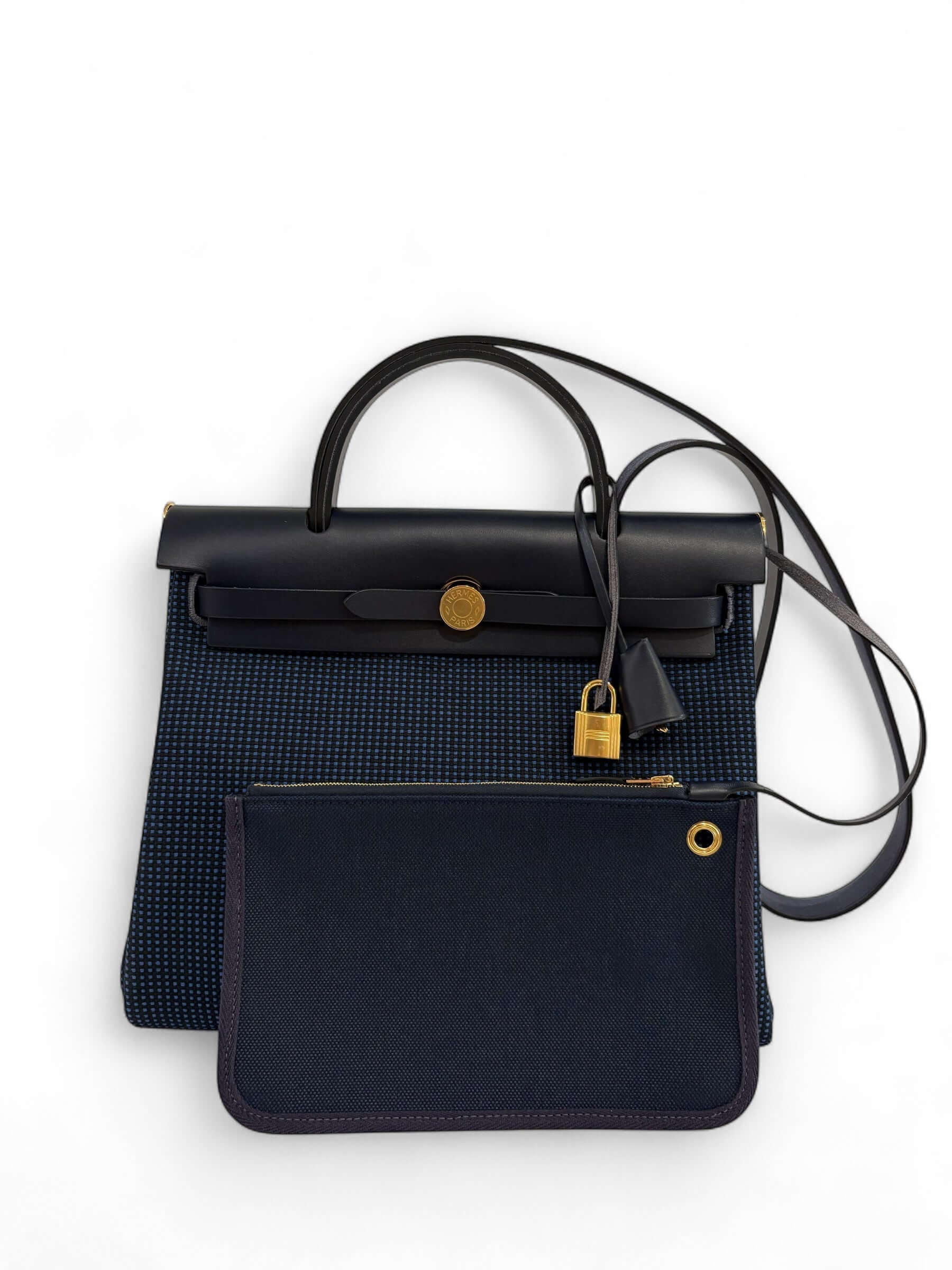 Hermès - Sac Herbag 31 zip toile quadrille