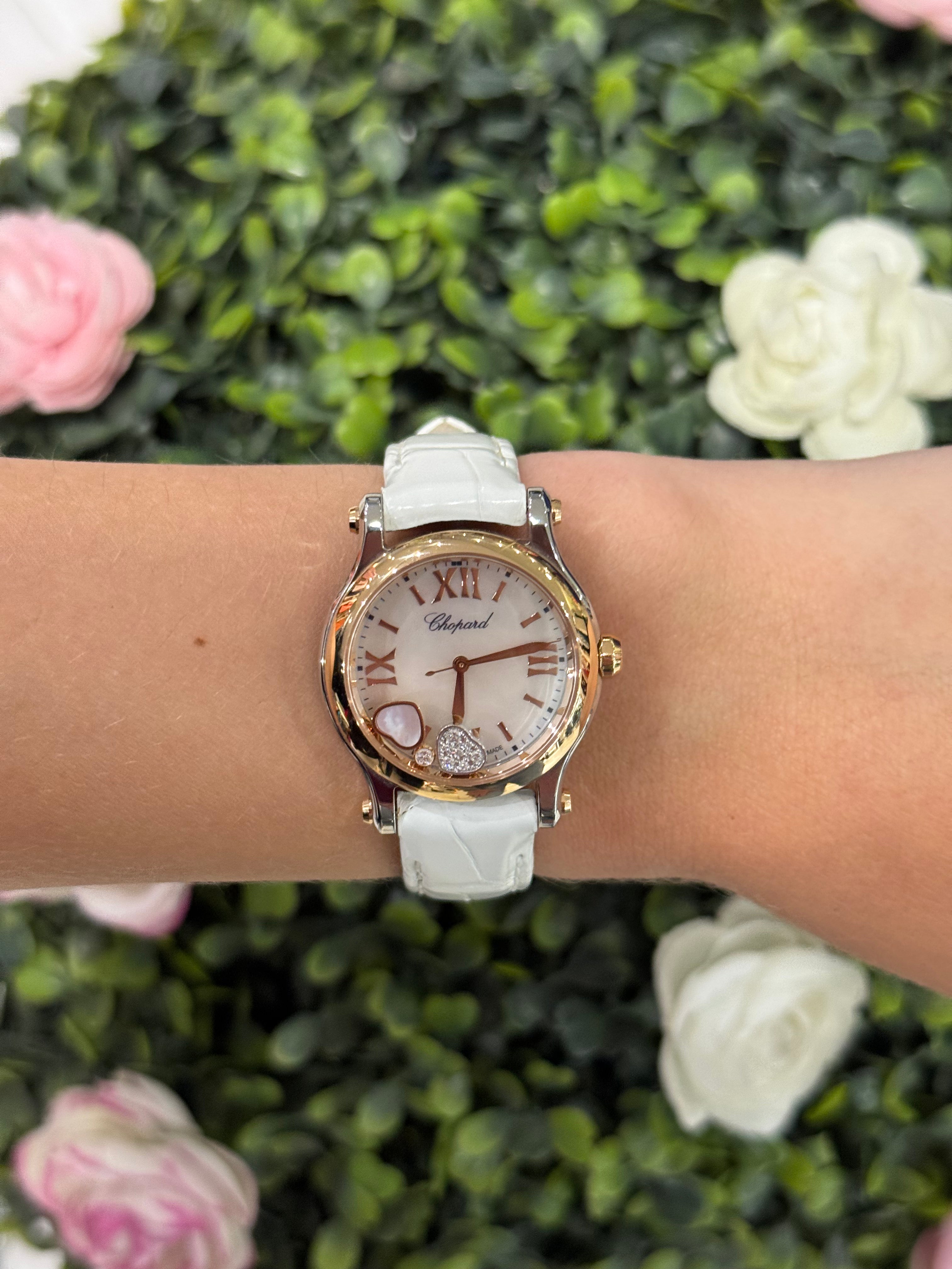 Chopard Montre Happy Sport 30mm or rose et acier et diamants