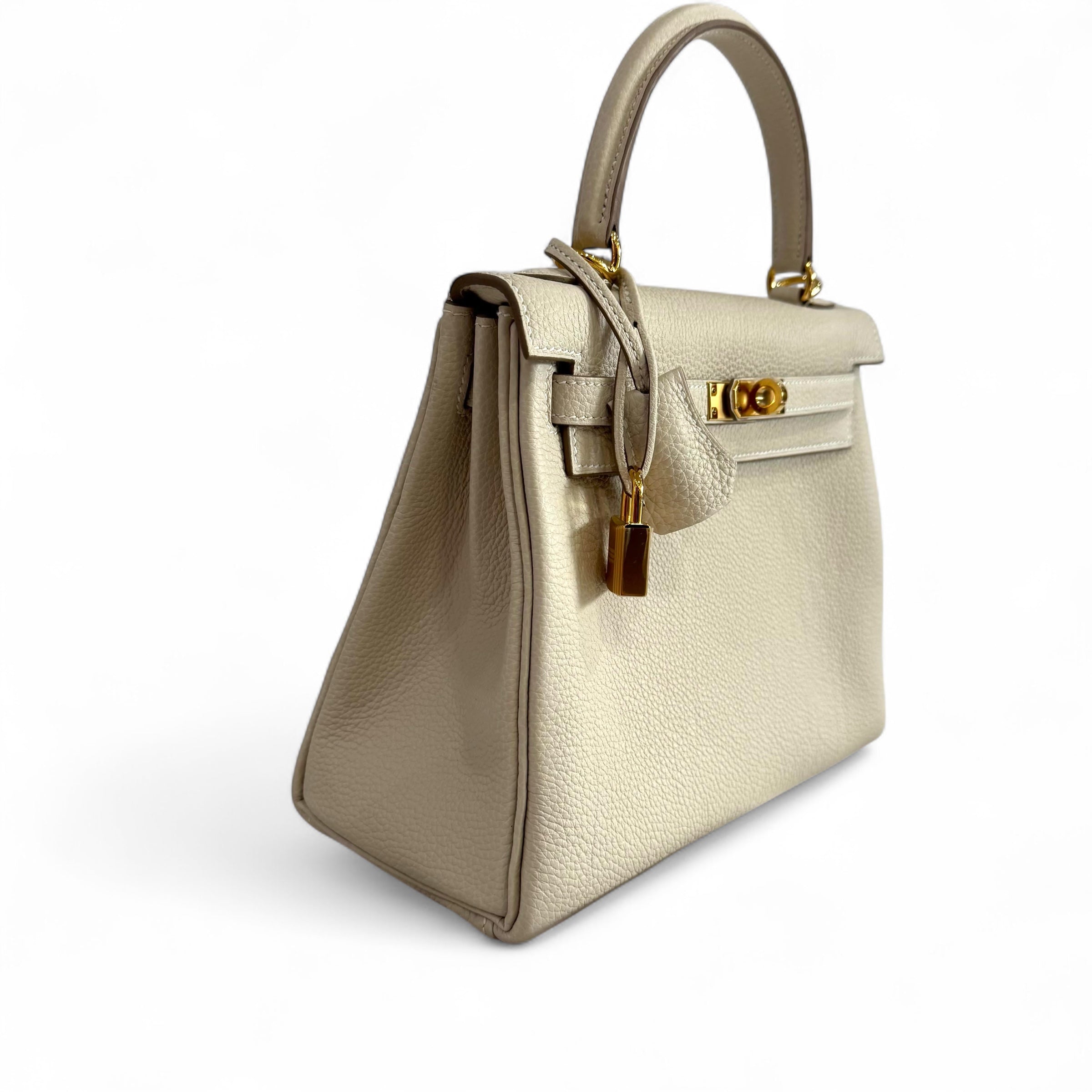 Hermès - Sac Kelly II 25 Togo retourne Craie