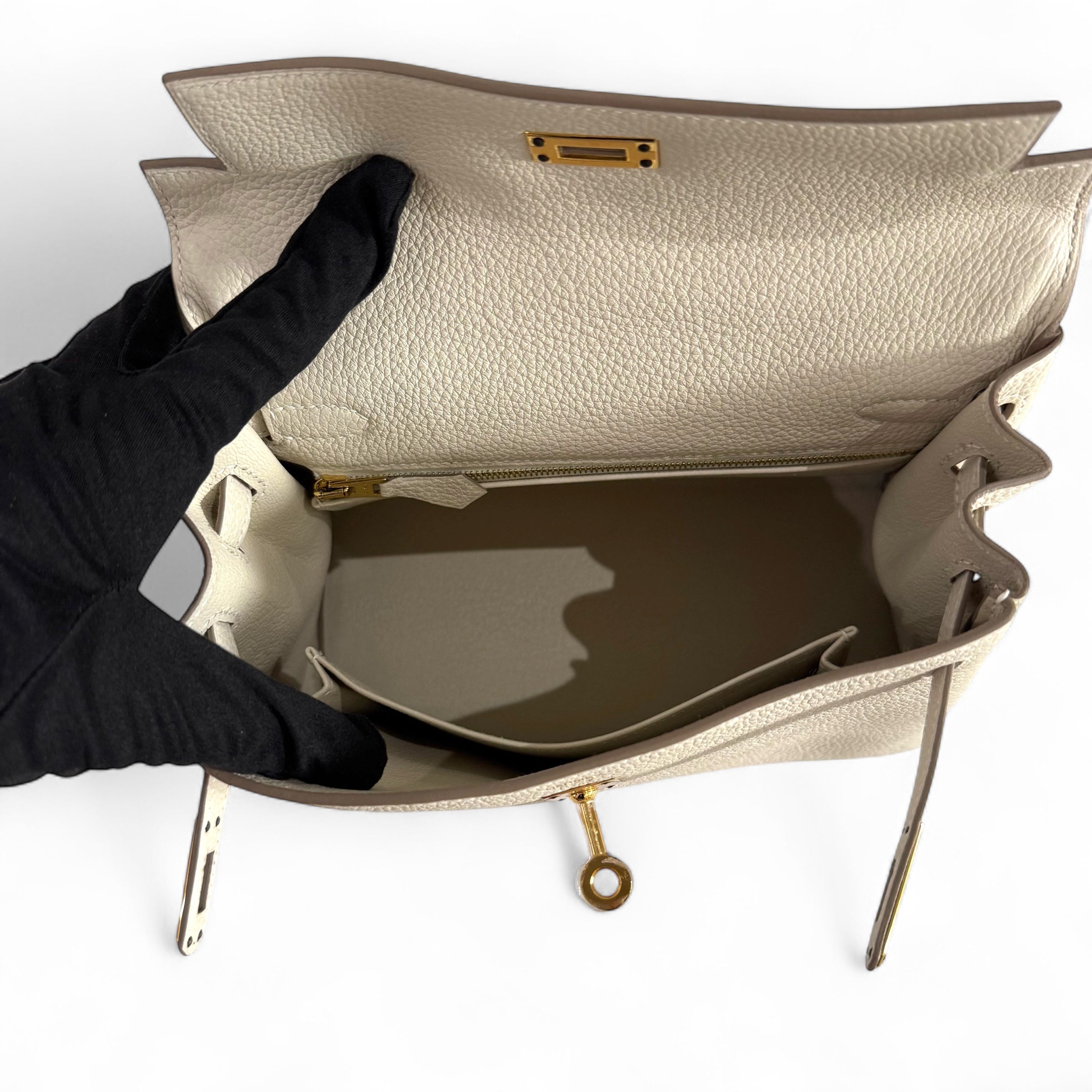 Hermès - Sac Kelly II 25 Togo retourne Craie