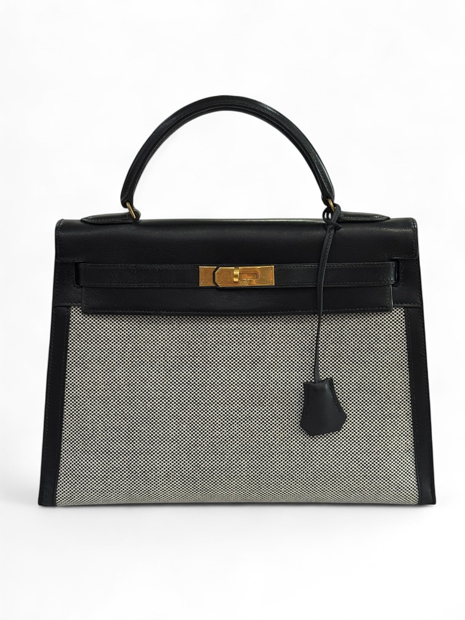 Hermès - Sac Kelly 32 toile quadrille