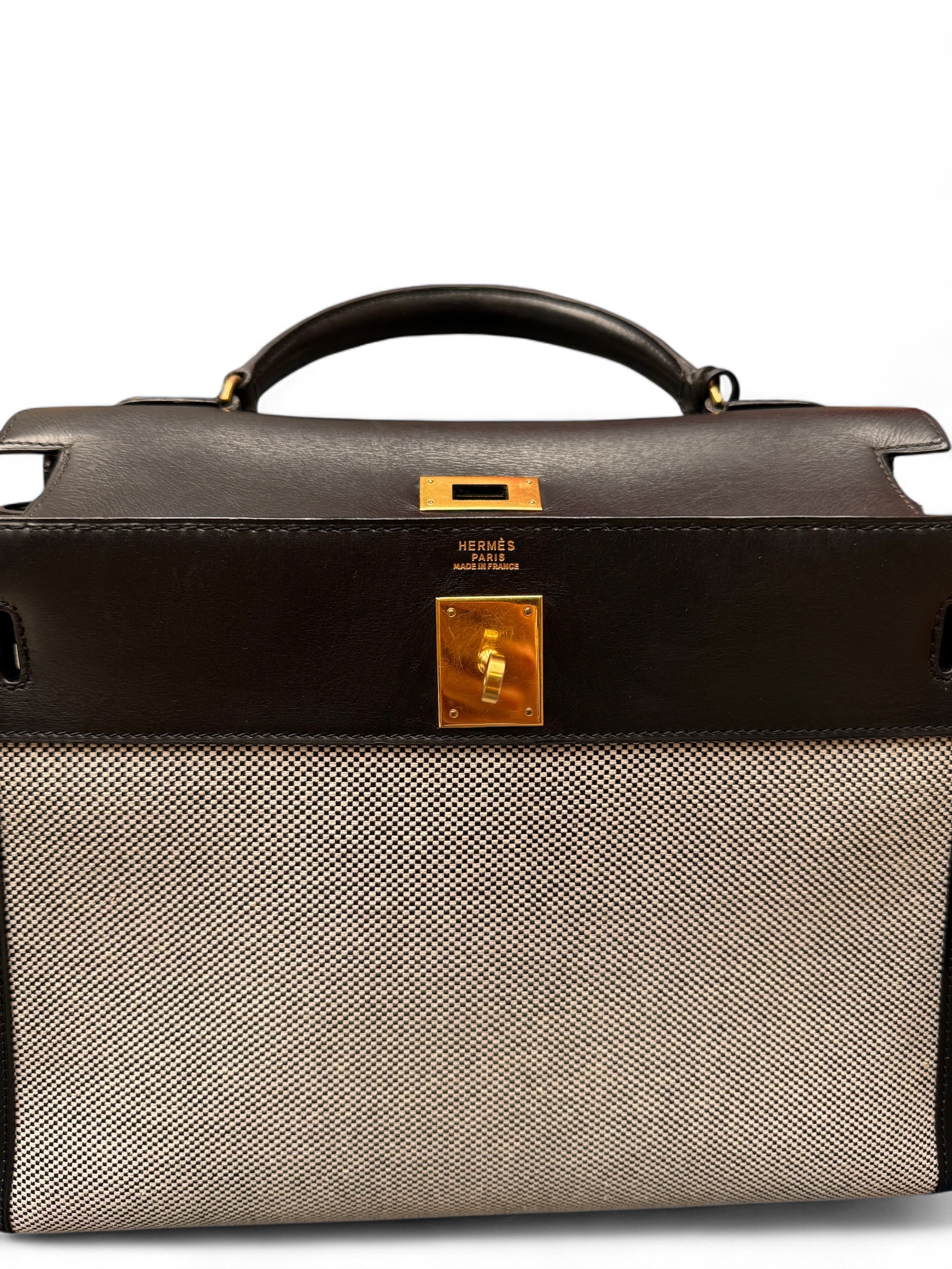 Hermès - Sac Kelly 32 toile quadrille