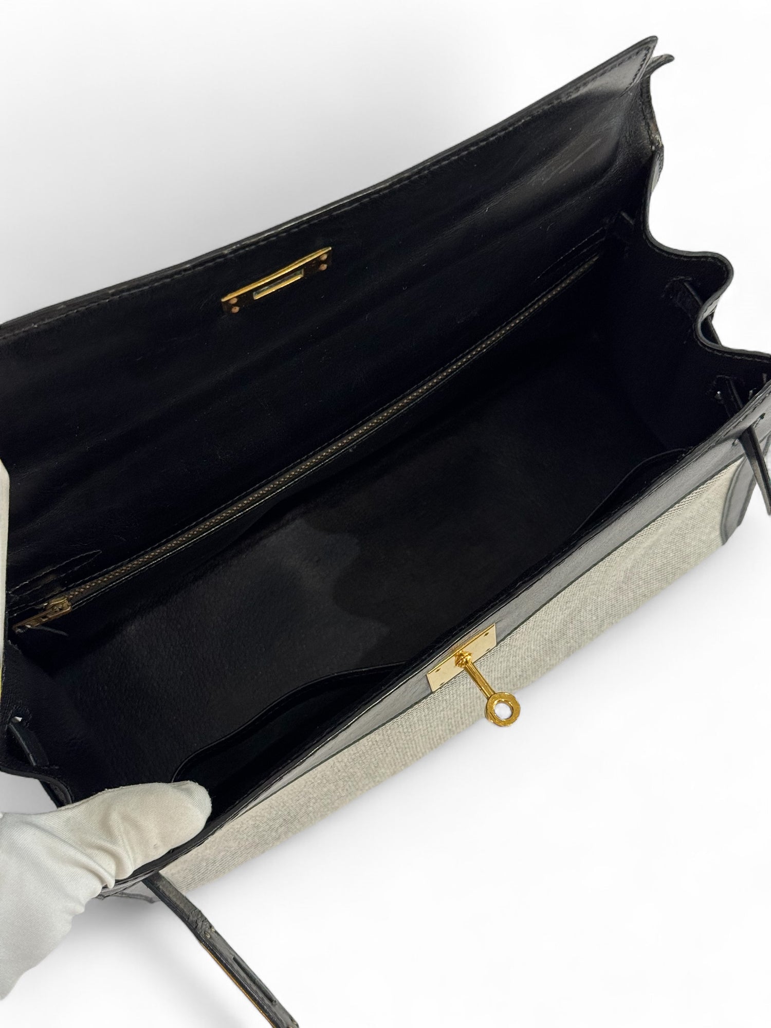 Hermès - Sac Kelly 32 toile quadrille