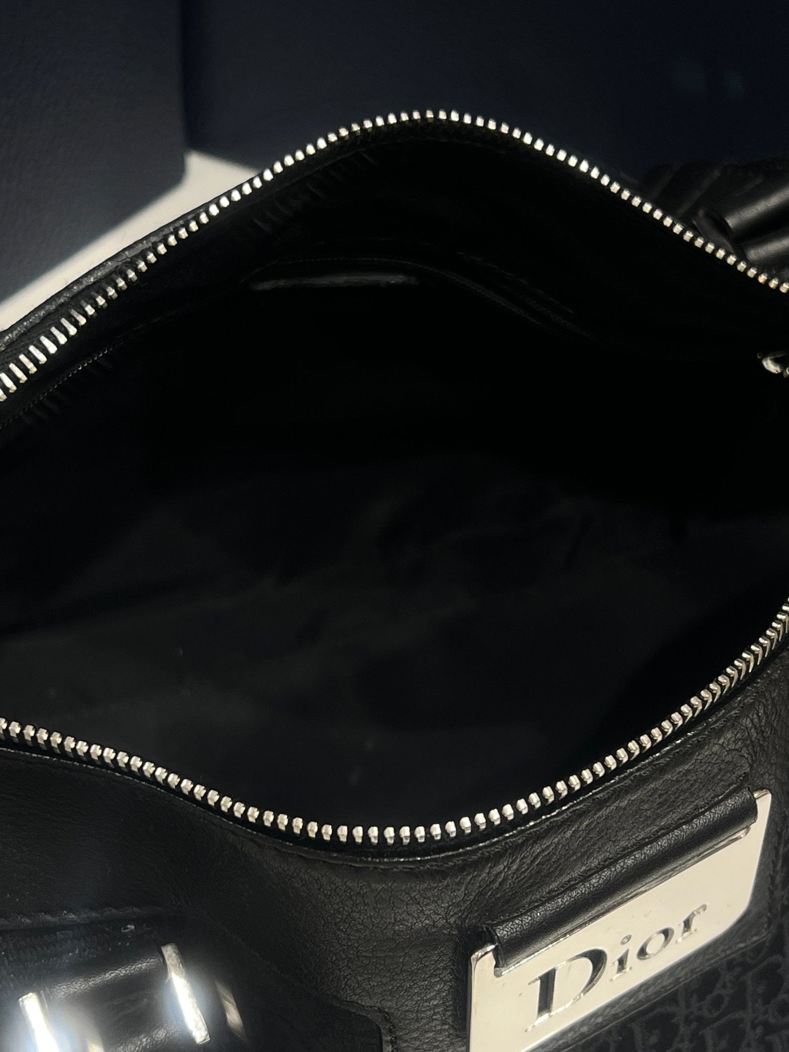 Dior - sac bowling vintage cuir et toile oblique noir - Les Folies d&