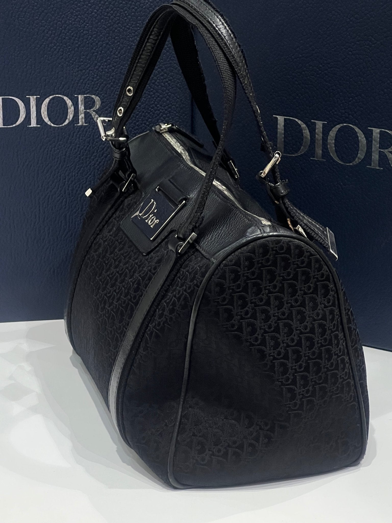 Dior - sac bowling vintage cuir et toile oblique noir - Les Folies d&