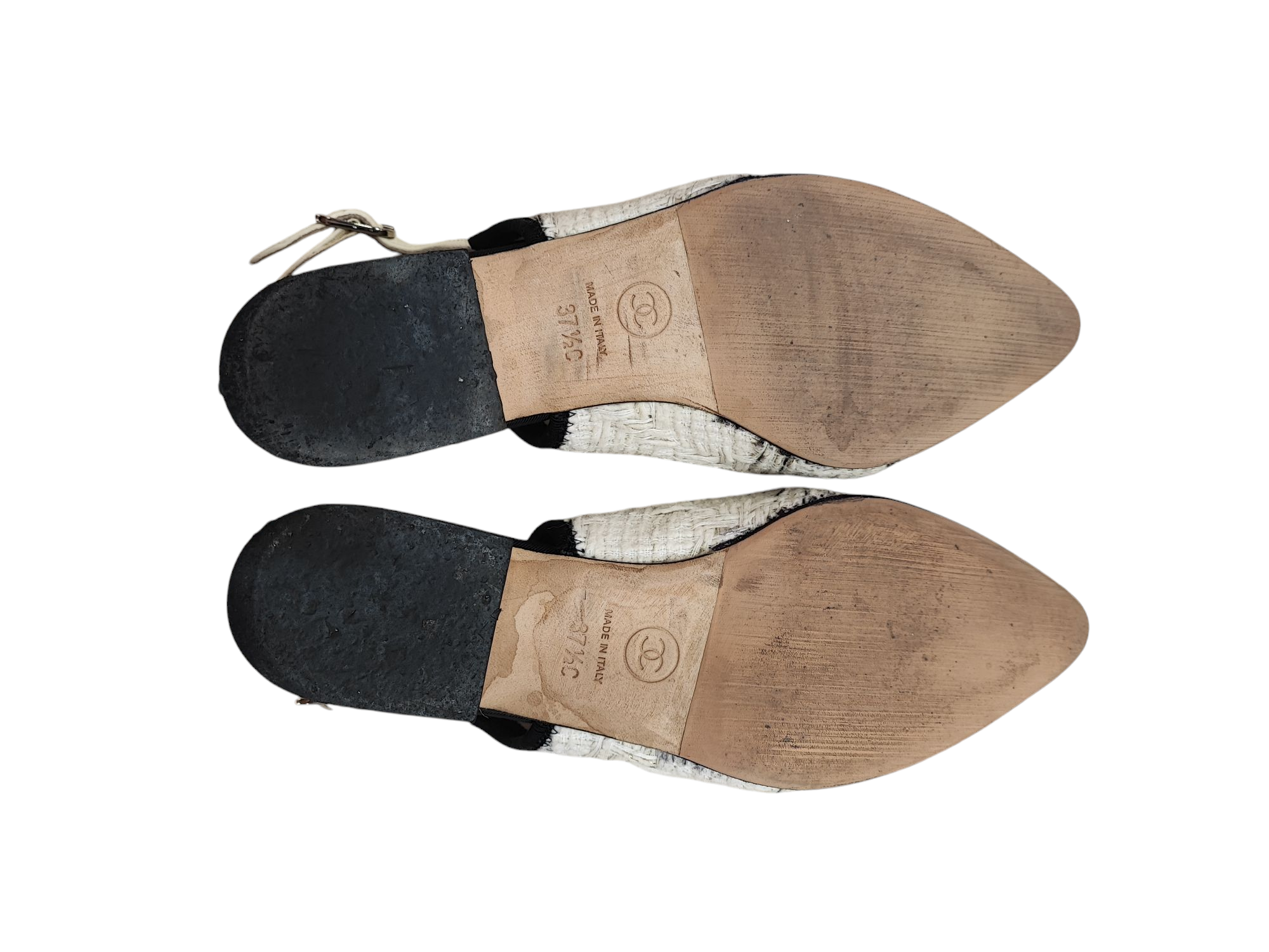 Chanel - Slingback Tweed cremeweiß T37 1/2