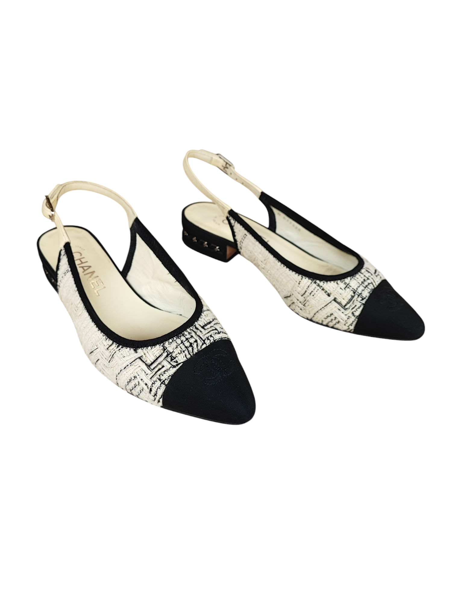 Chanel - Slingback Tweed cremeweiß T37 1/2