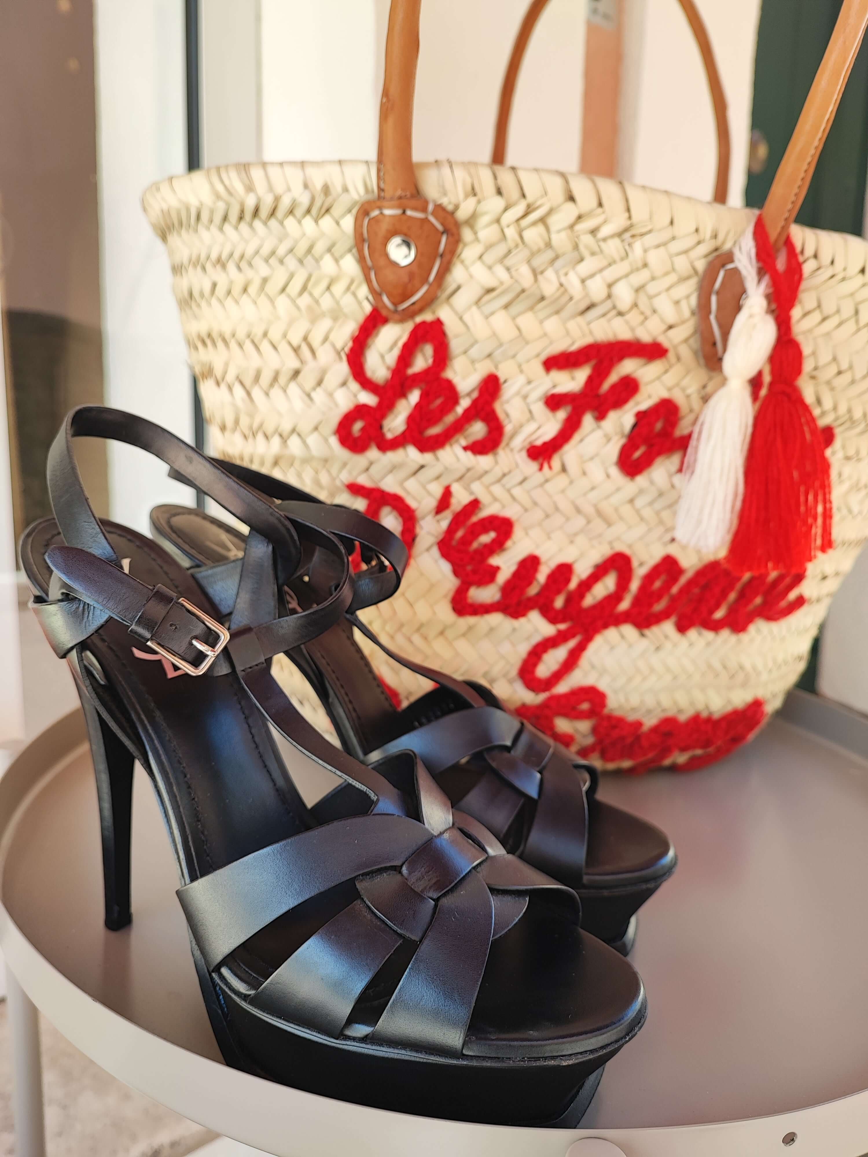 Saint Laurent - Sandales noires à talon Tribute T39