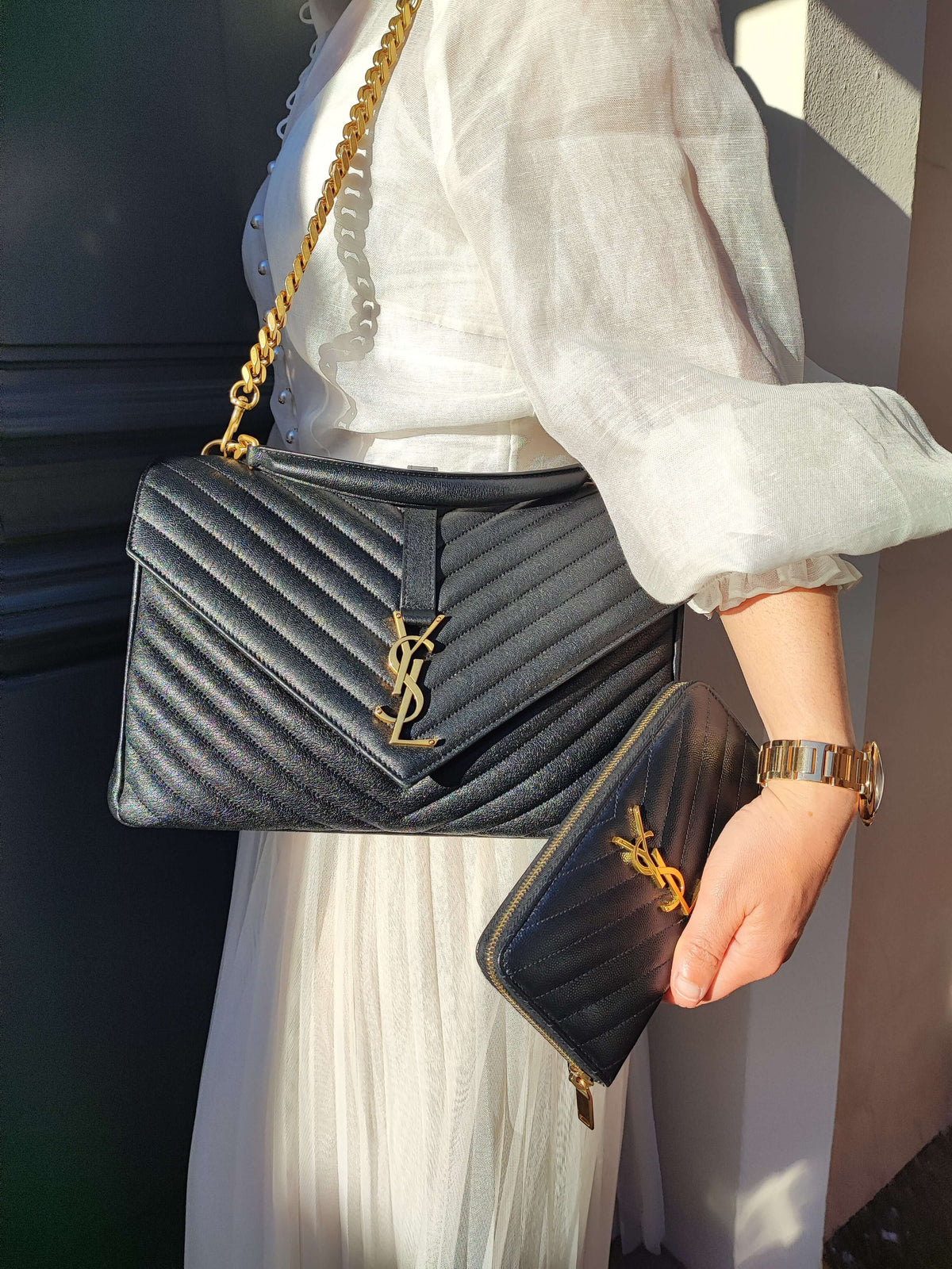 Saint Laurent - Small Quilted Chevron College Bag in Black