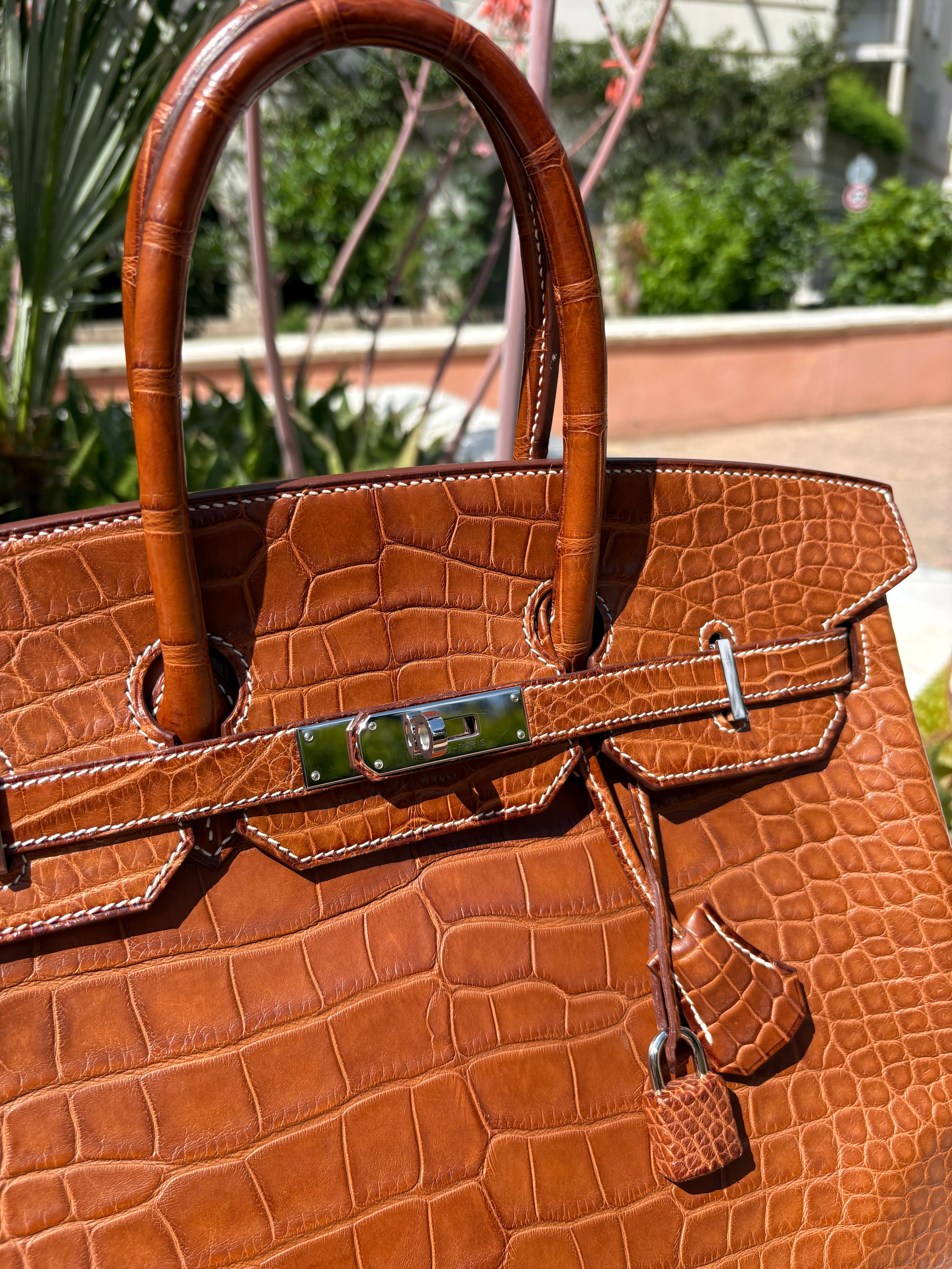 Hermès - Sac Birkin 35 Alligator Mississippiensis Barenia Fauve