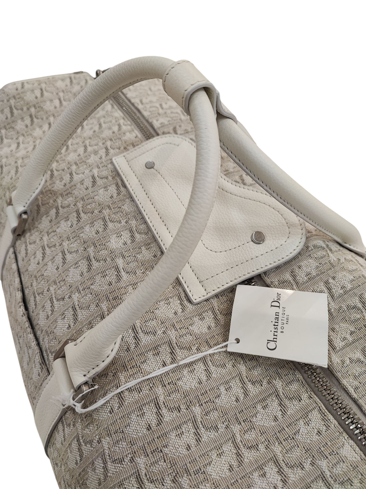 Dior - Reisetasche aus Segeltuch und weißem Leder