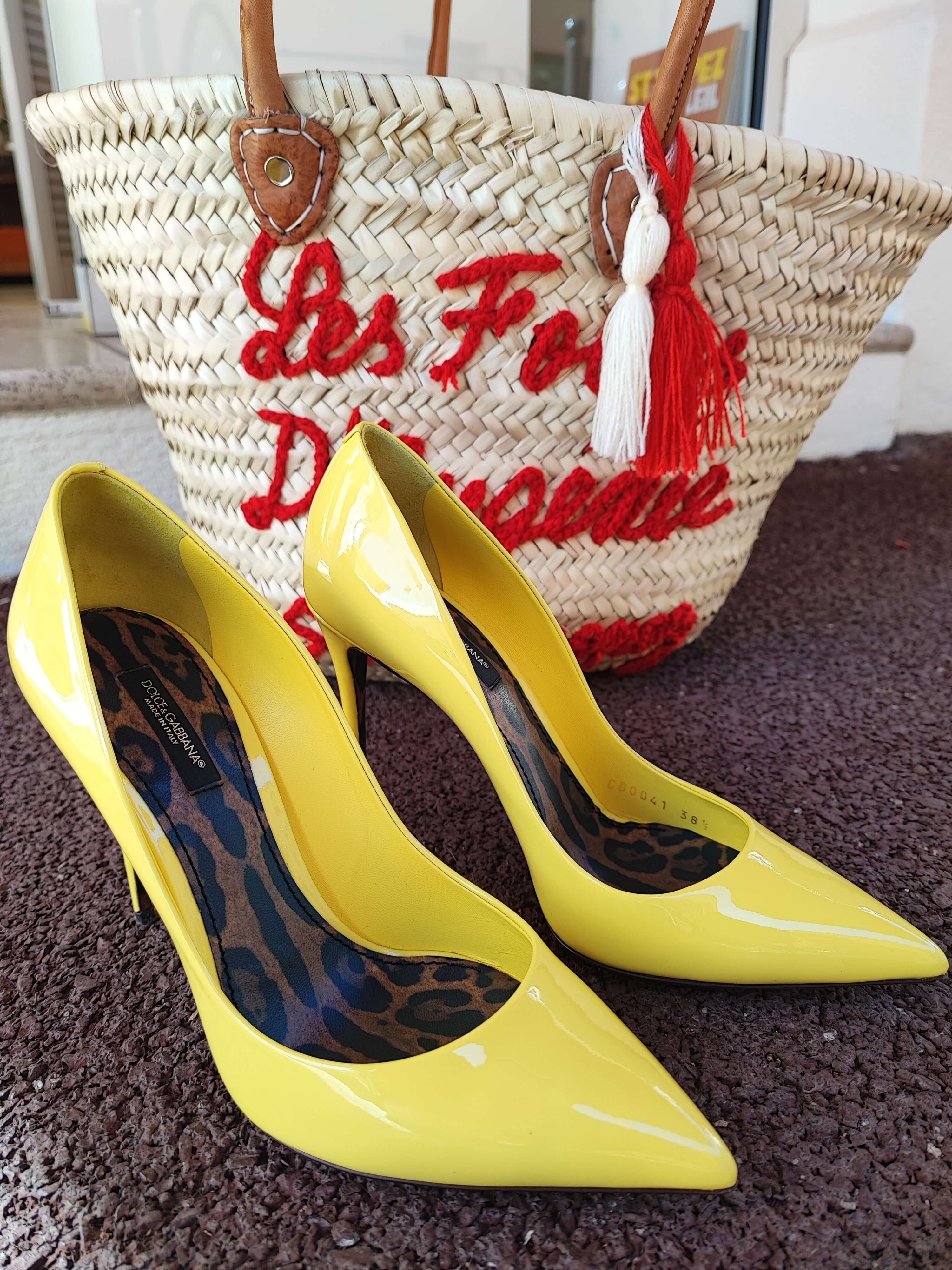 Dolce Gabbana - Escarpins jaune et léopard T38 1/2