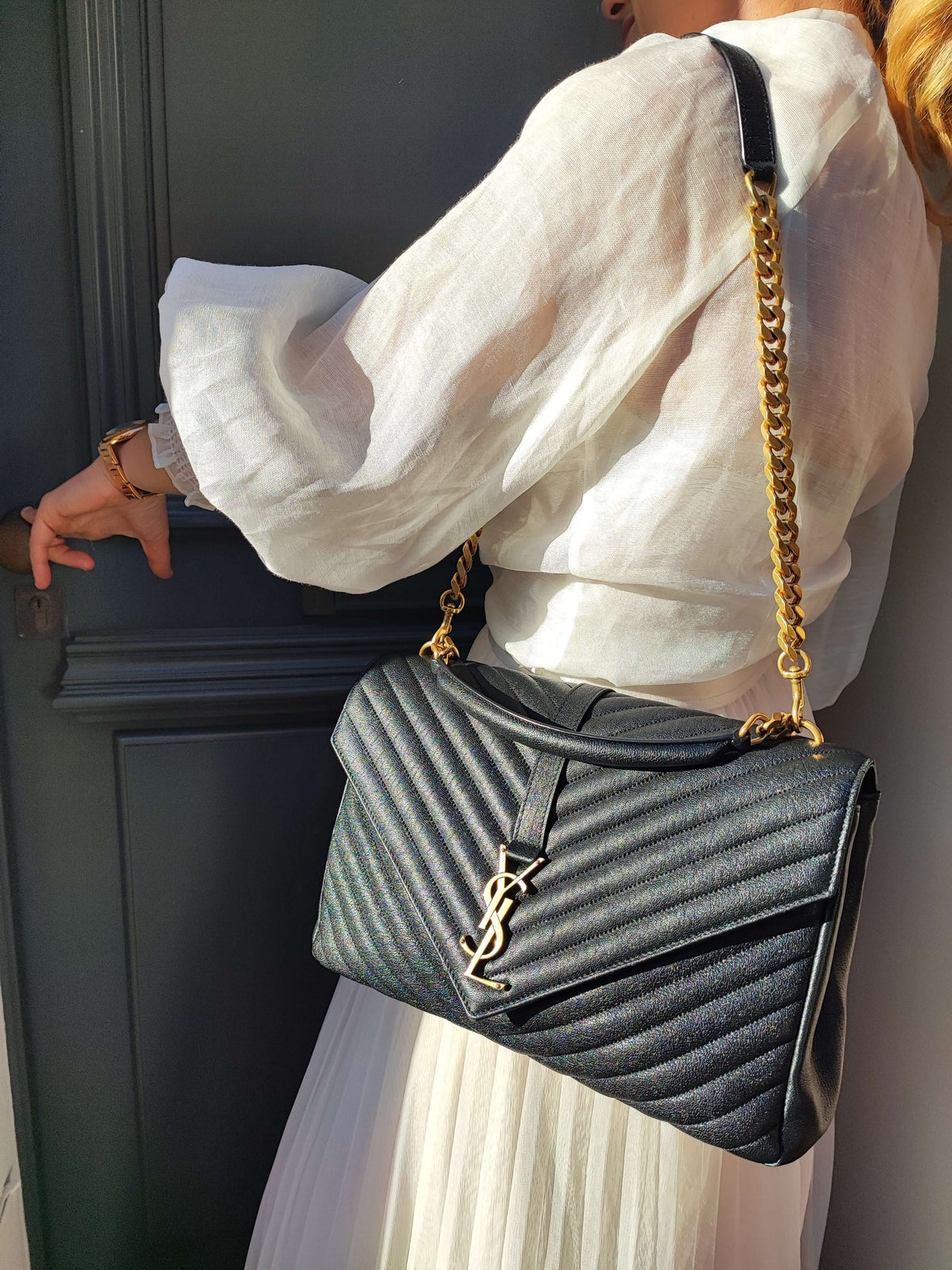 Saint Laurent - Small Quilted Chevron College Bag in Black