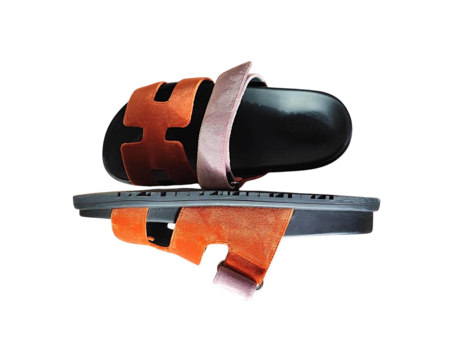 Hermès - Sandales Chypre orange et rose nude 37 1/2