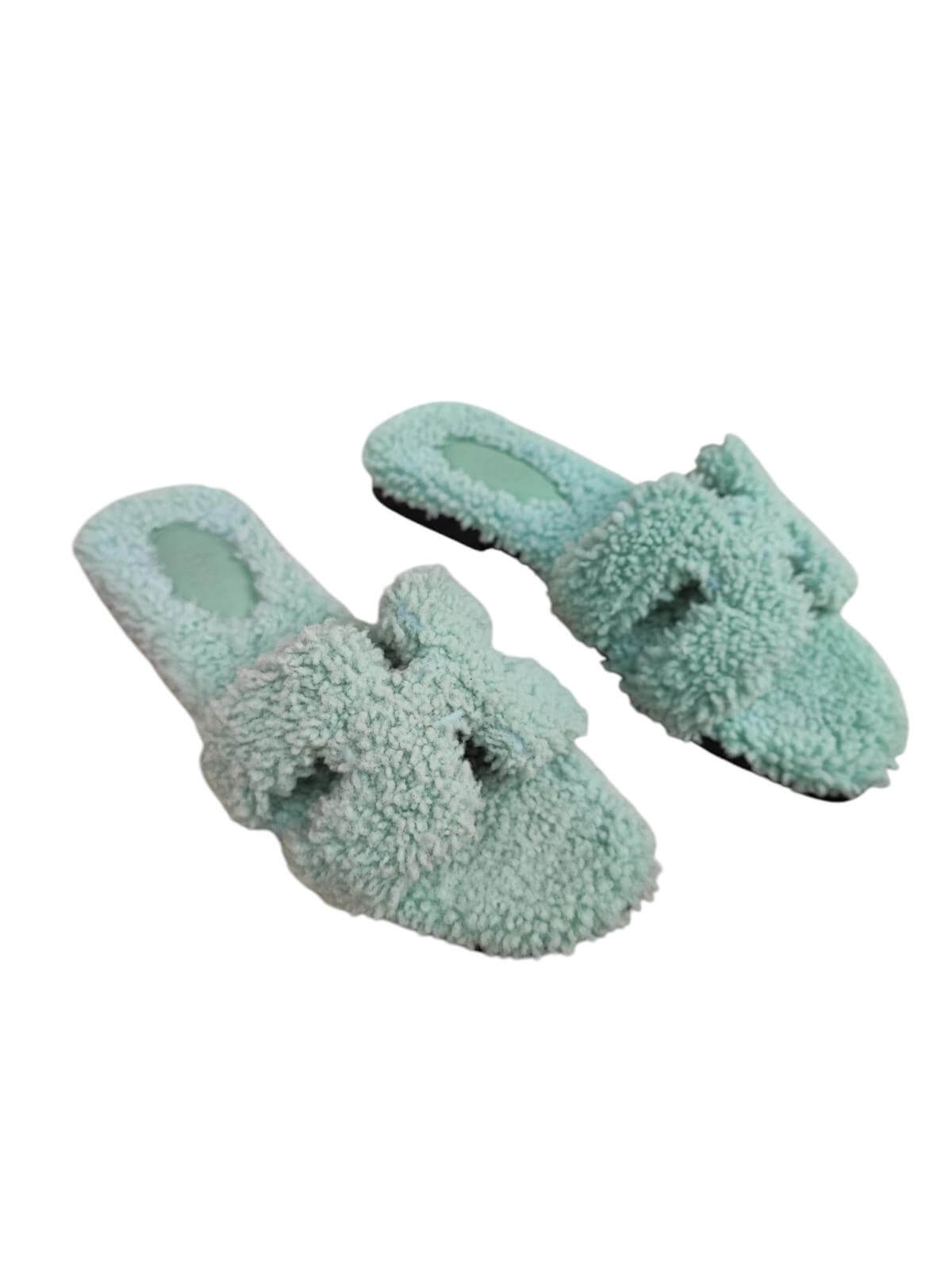 Hermès - Sandales Oran peau lainée vert d&