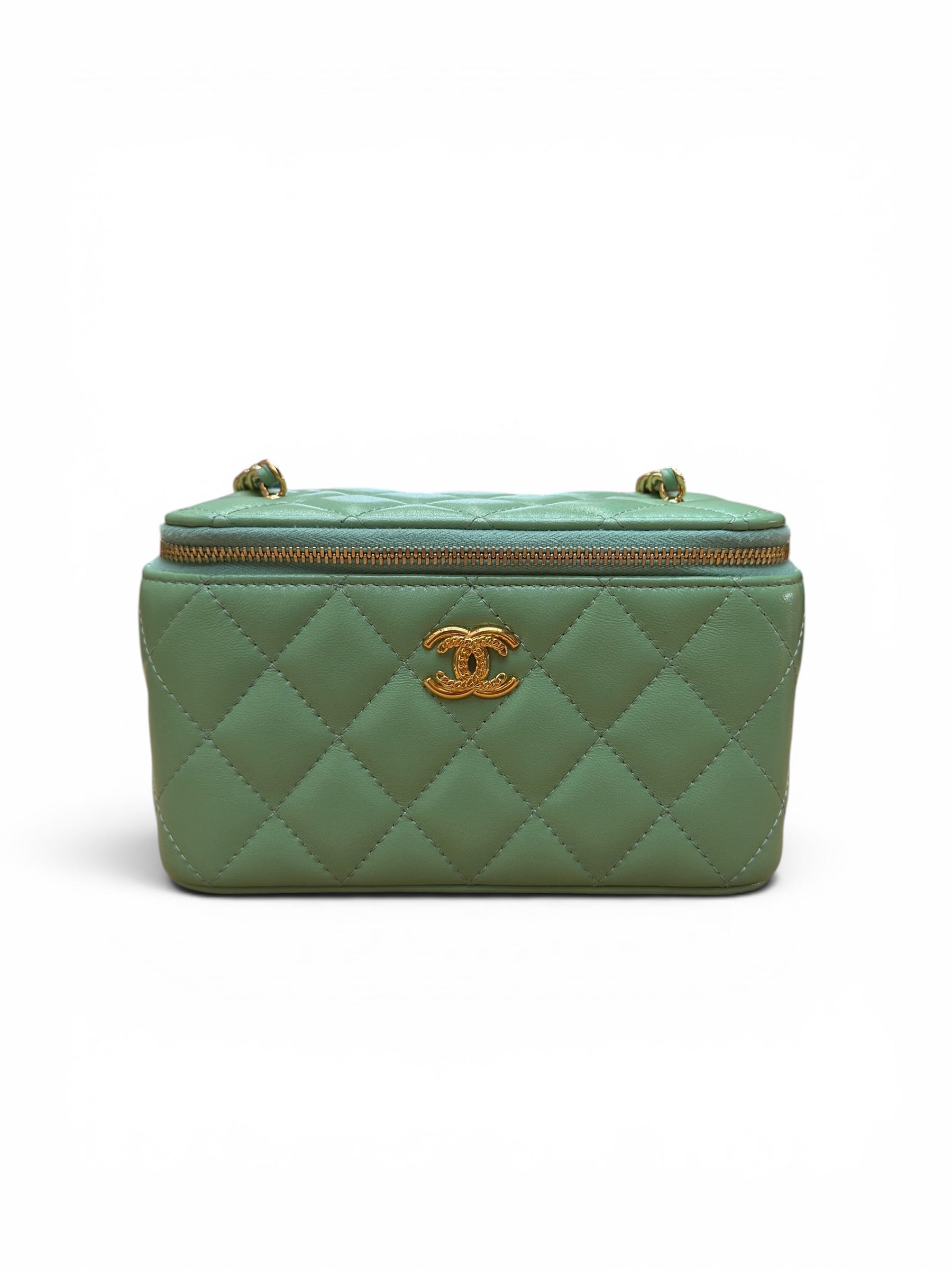 Sac Chanel Vanity vert amande d’occasion authentifié