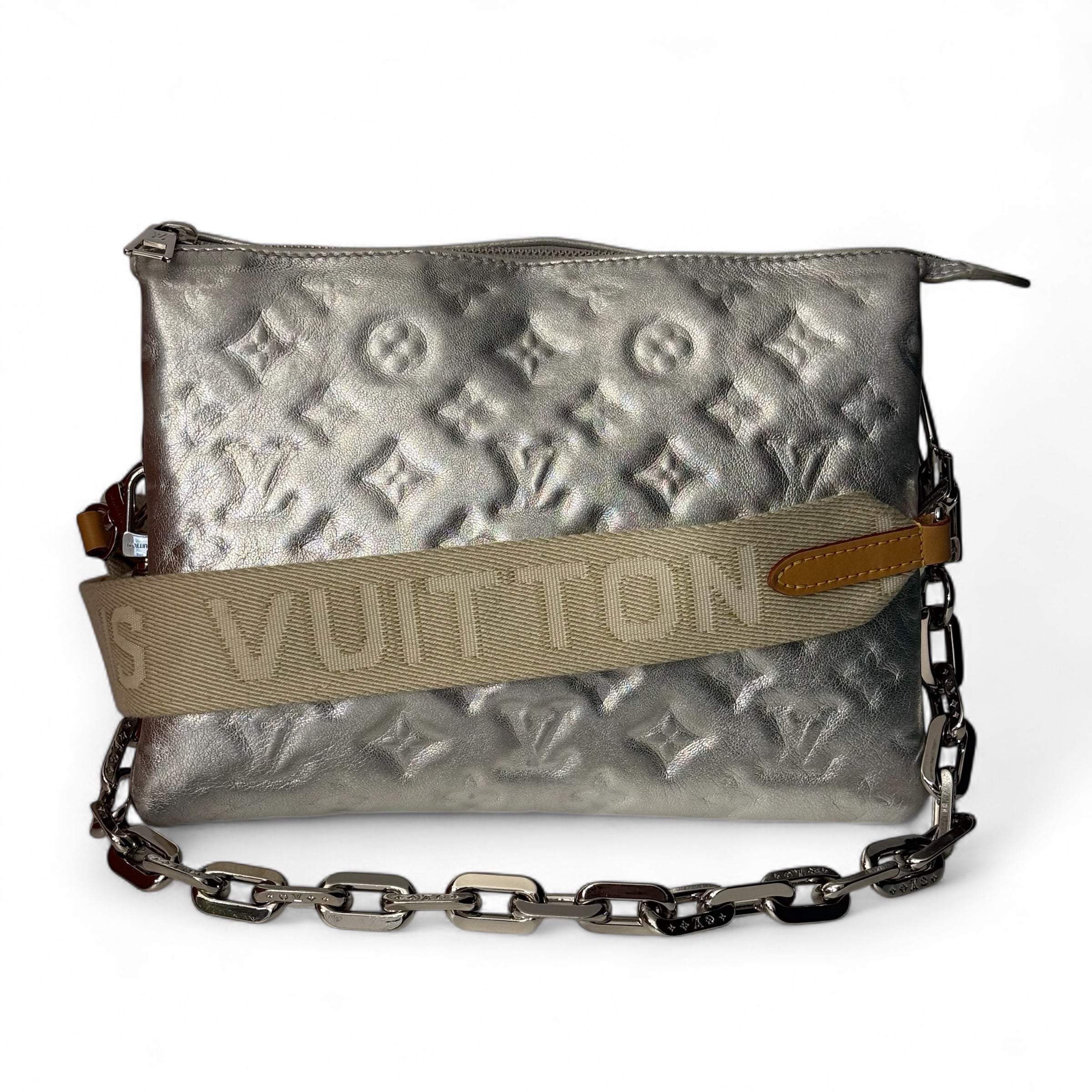 Sac Louis Vuitton Coussin argent en cuir d’occasion