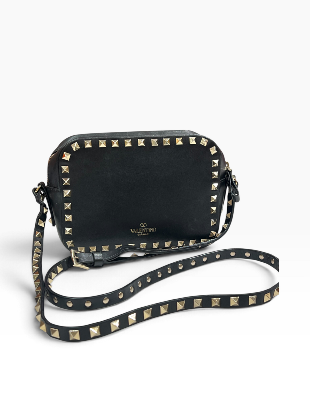 Valentino - sac caméra cuir noir et studs