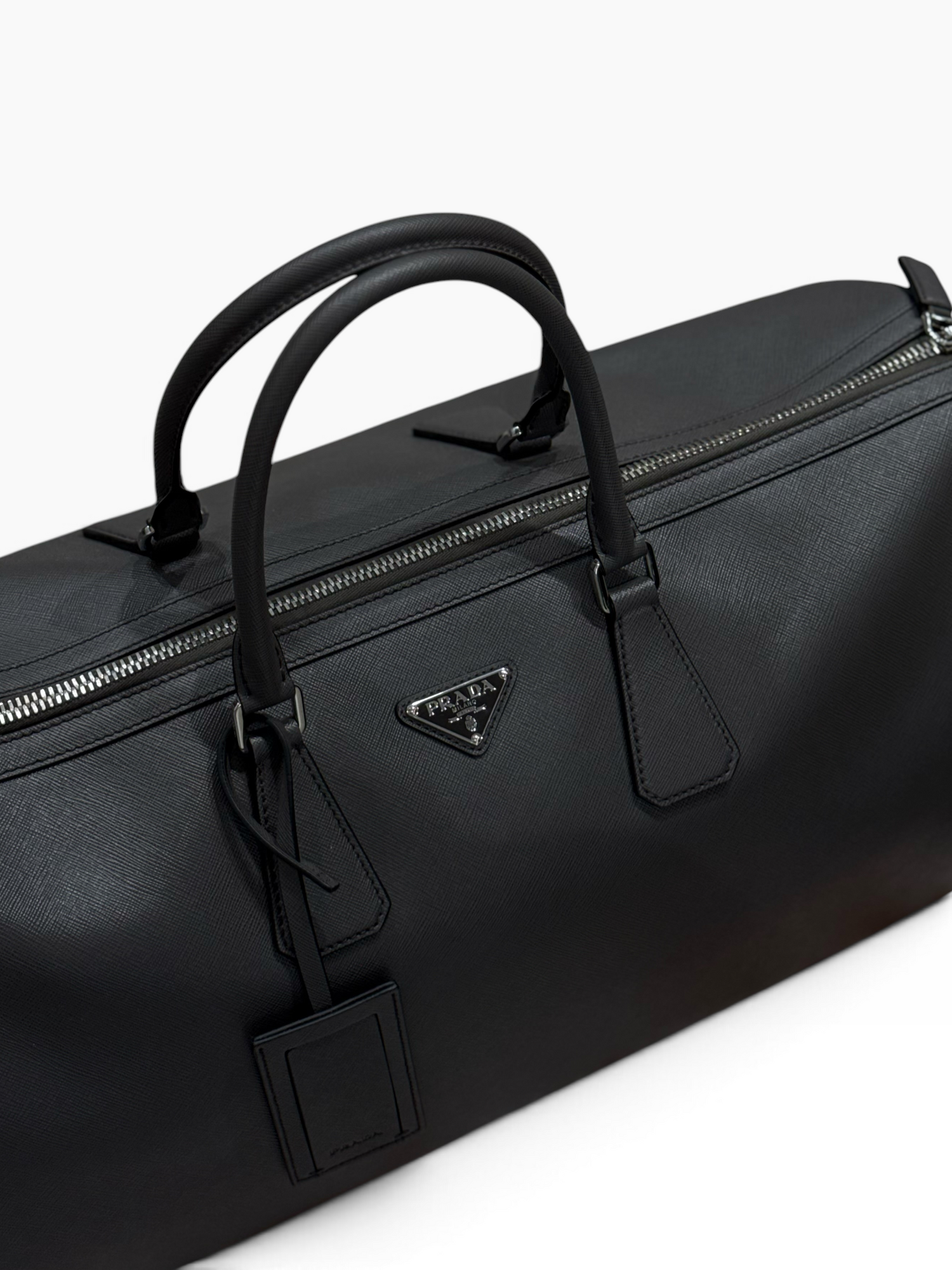 Prada - Sac de voyage 50 Gris marbre en cuir saffiano