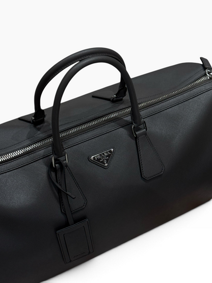 Prada - Sac de voyage 50 Gris marbre en cuir saffiano