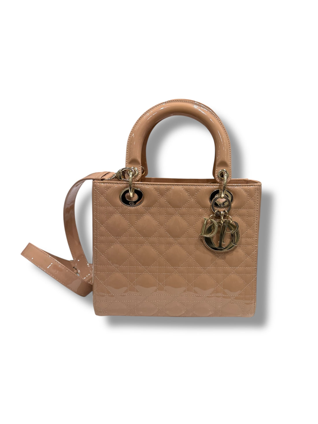 Dior - Sac lady cuir vernis Camel MM