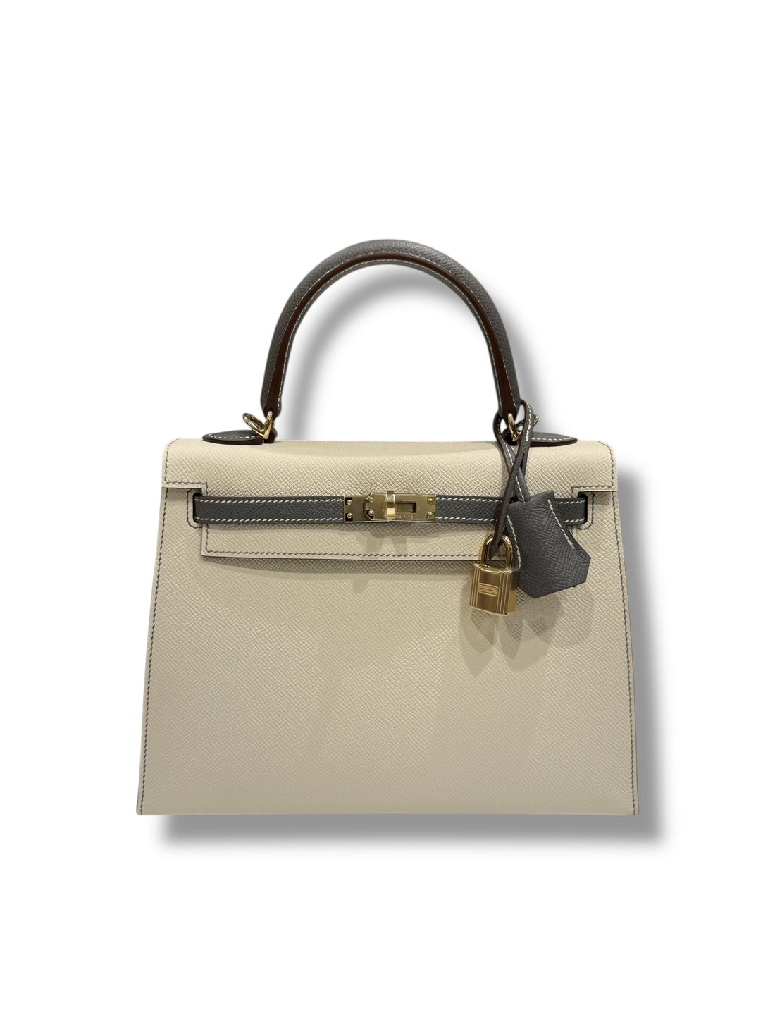 Hermès - Sac Kelly 25 Craie / Gris Meyer commande spécial