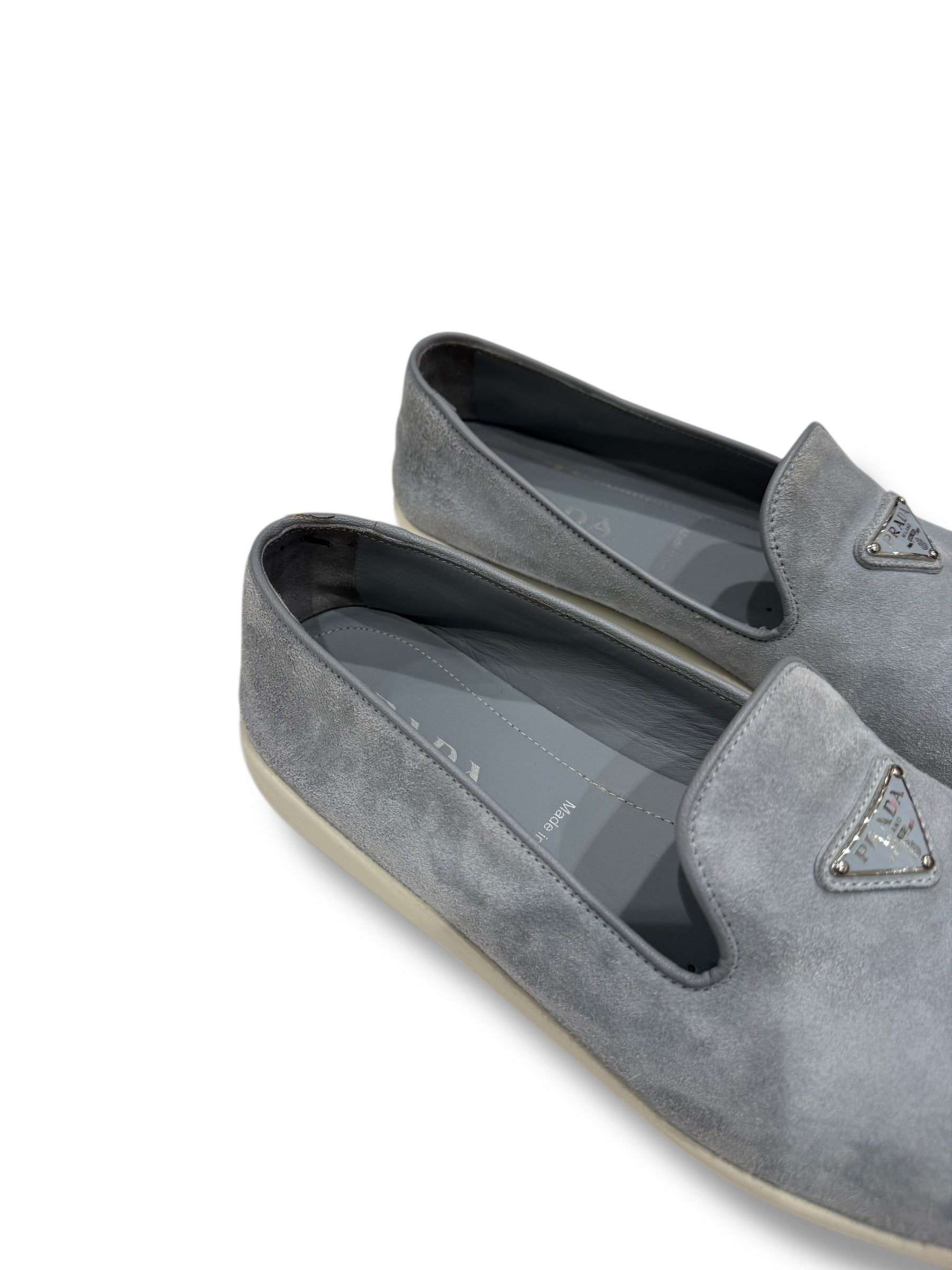 Prada Mocassins Loafers Daim Bleu Astral | Les Folies d’Eugénie