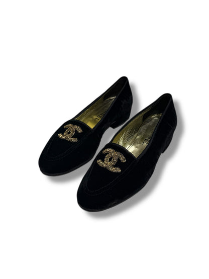 Chanel - Mocassins velours noirs CC T39